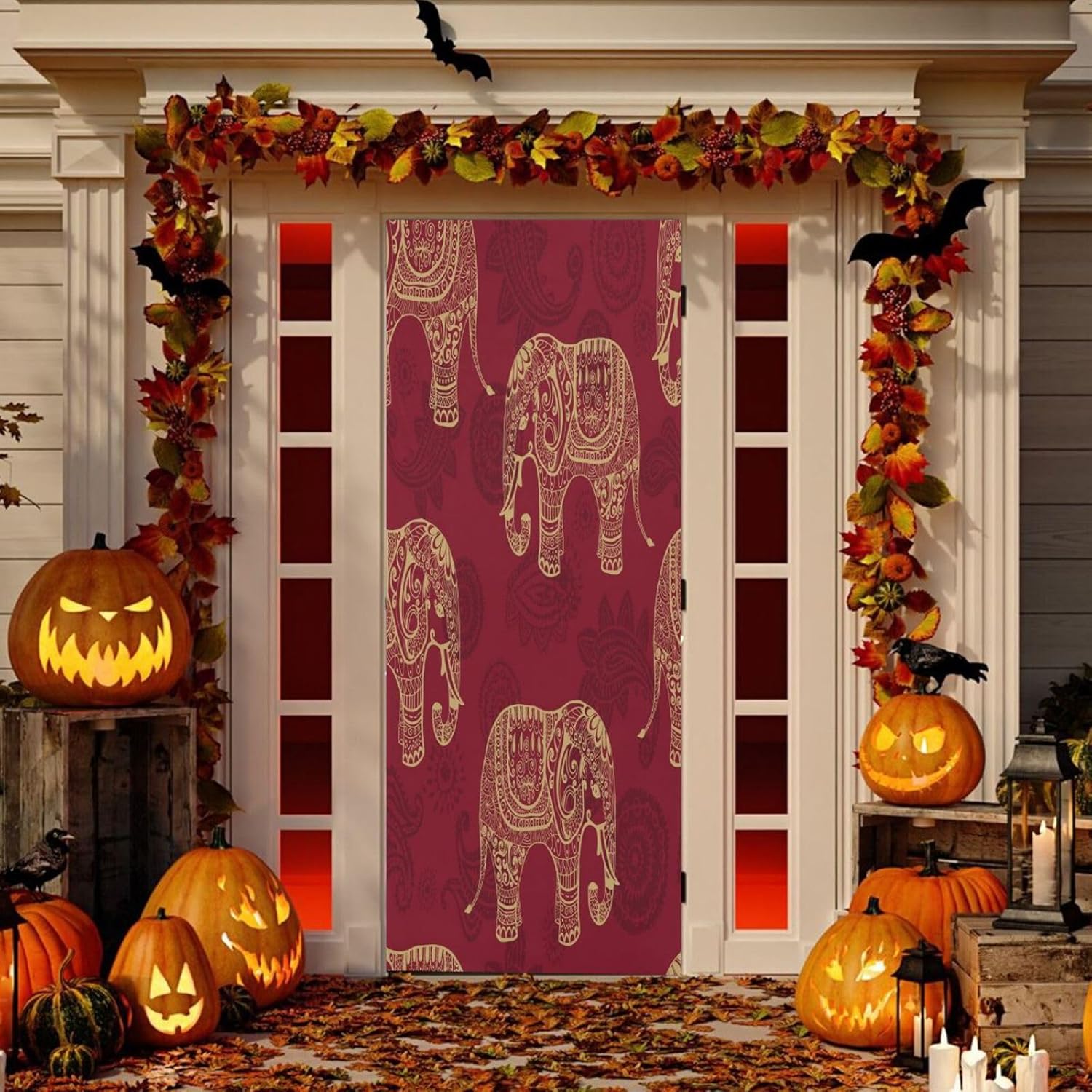 Susiyo Patterned Elephants Halloween Door Cover 32x79 in