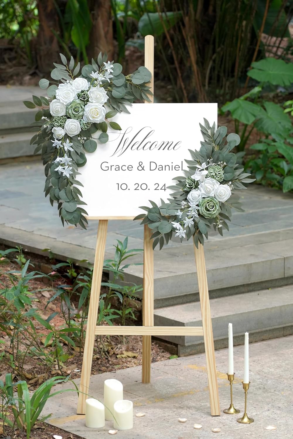 Olalaka 2-Pack Sage Green White Wedding Flower Swag Set