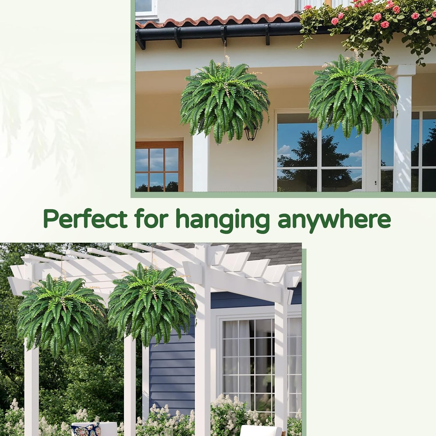 49 Inch Artificial Ferns Set of 2 128 Leaves Each UV Resistant