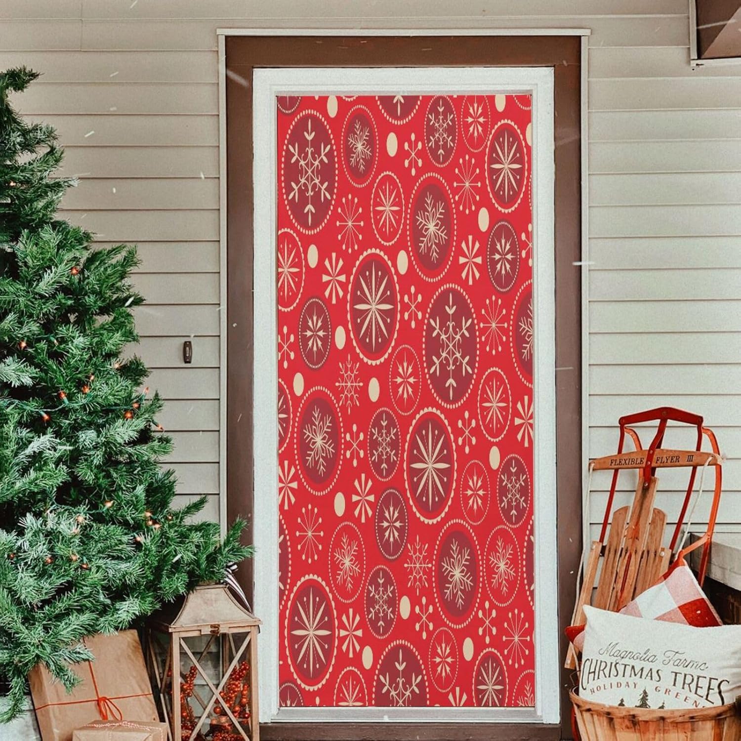Susiyo Christmas Door Cover with Snowflakes Red Halloween Decor