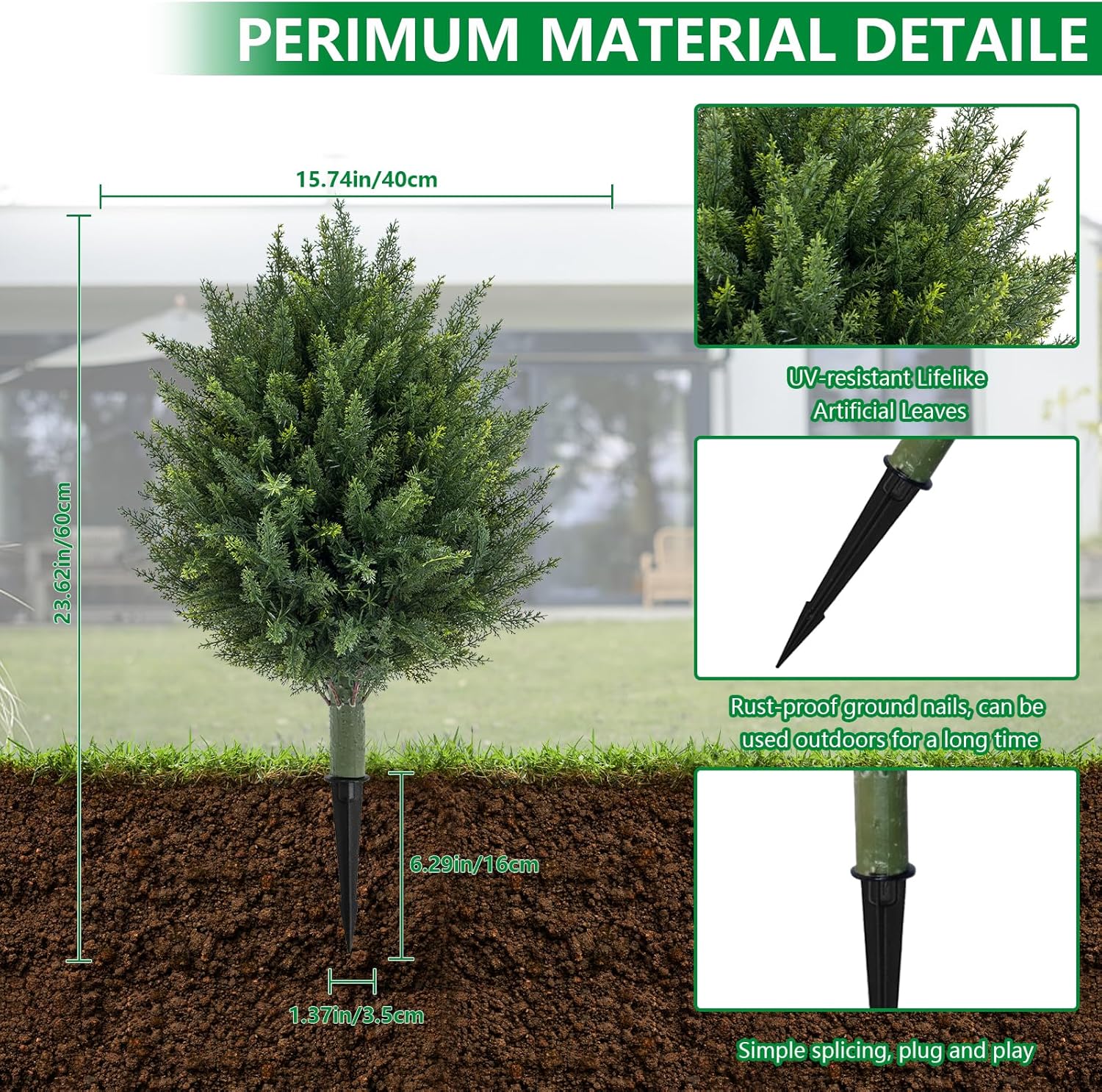236-inch Artificial Cedar Topiary Set of 2 UV Resistant Fake Evergreen Plants
