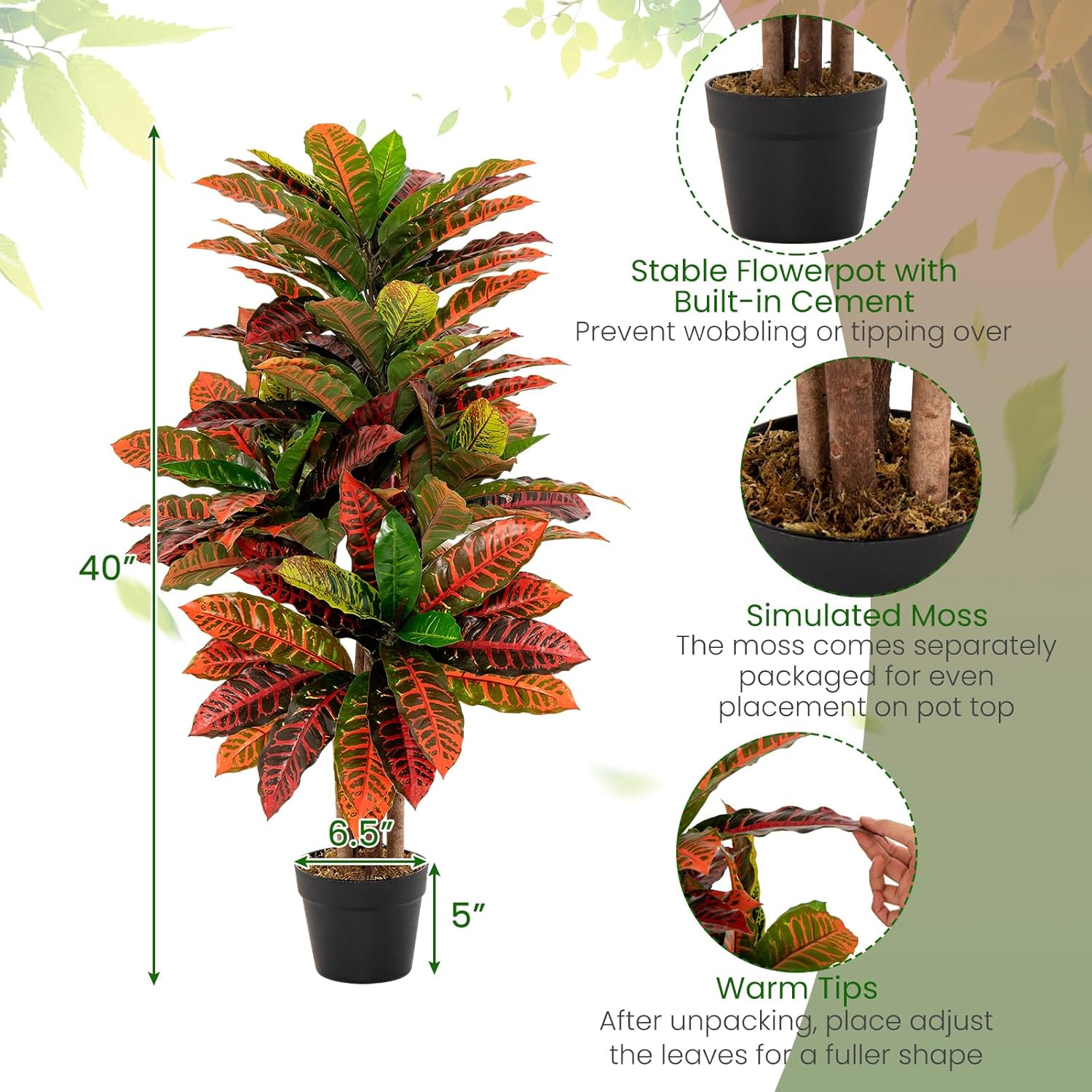 HAPPYGRILL Artificial Croton Plant 40 Tall Faux Tree with Nursery Pot