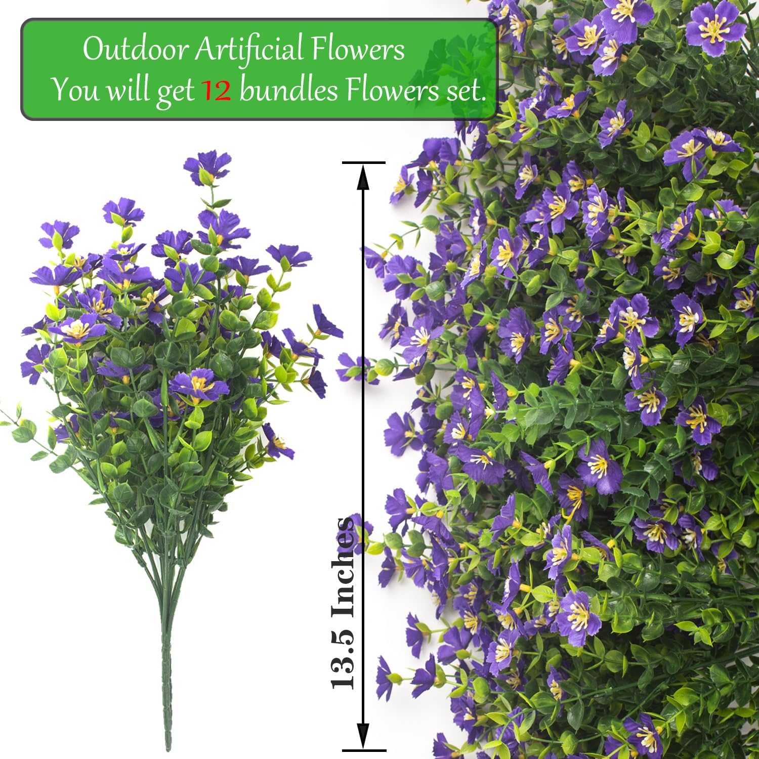 Grunyia Outdoor Artificial Flowers UV Resistant Fade Proof 12 Pack