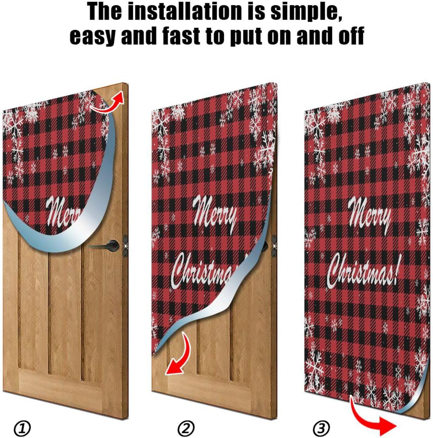 Susiyo Christmas Snowflakes Buffalo Plaid Door Cover 32x79 in