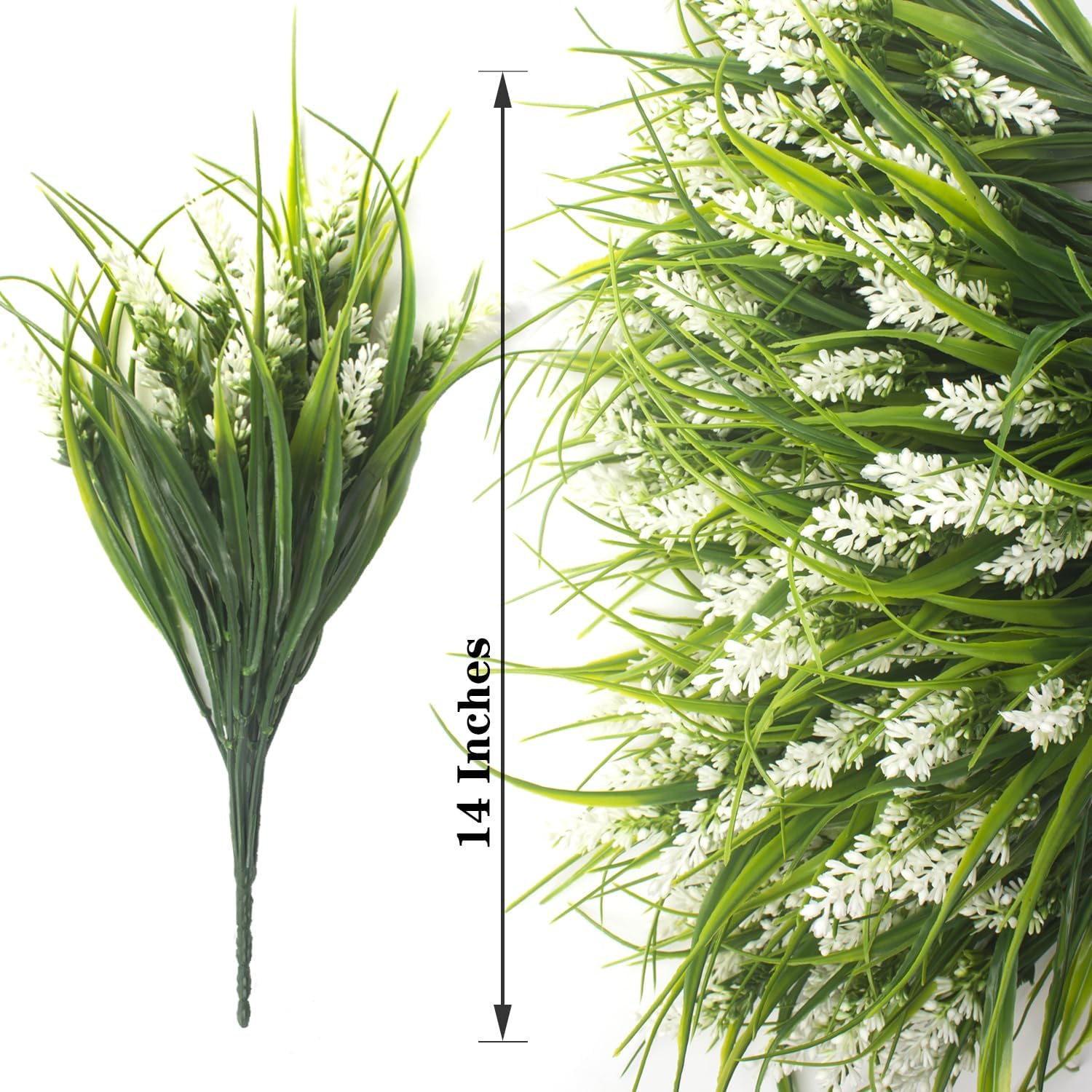 20 Bundles Artificial Plants Outdoor Fake Monkey Grass with Flowers White
