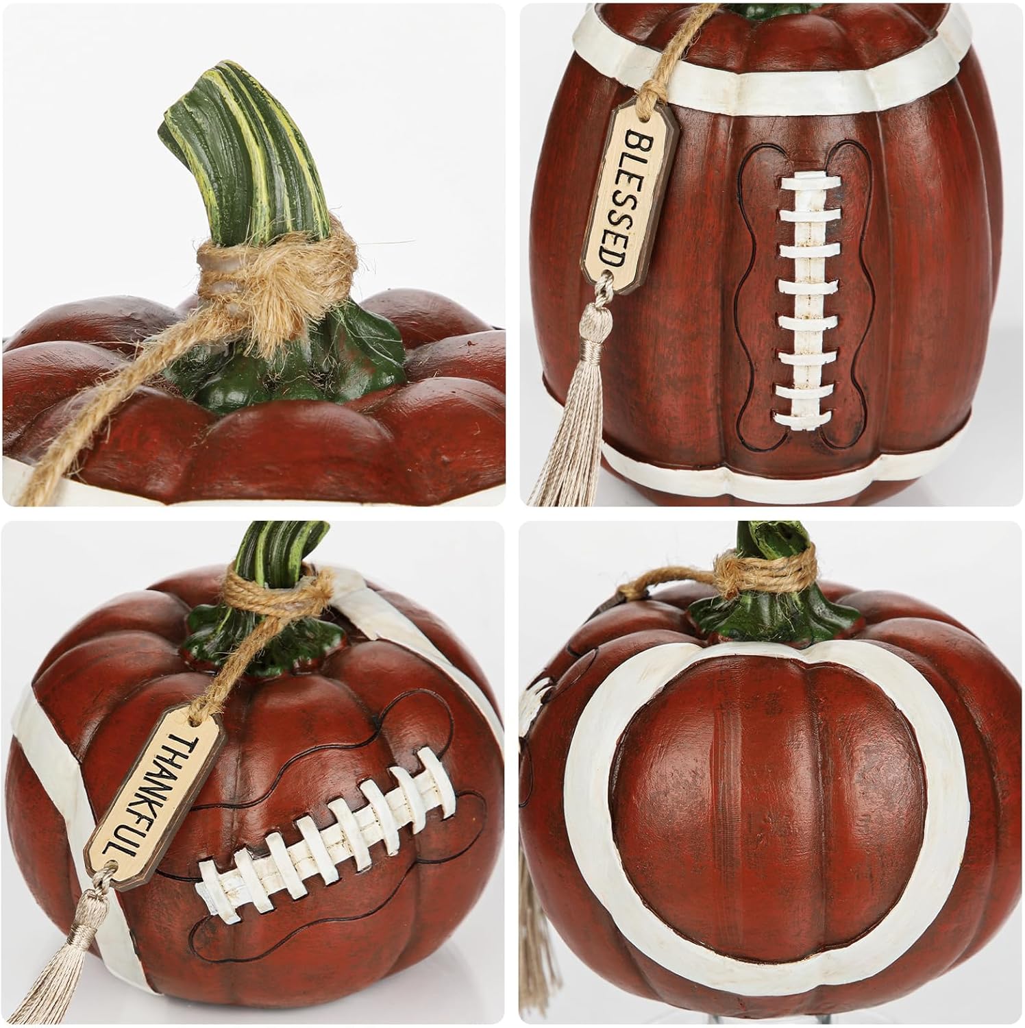 Artificial Football Pumpkins Resin Set of 2 Fall Decor