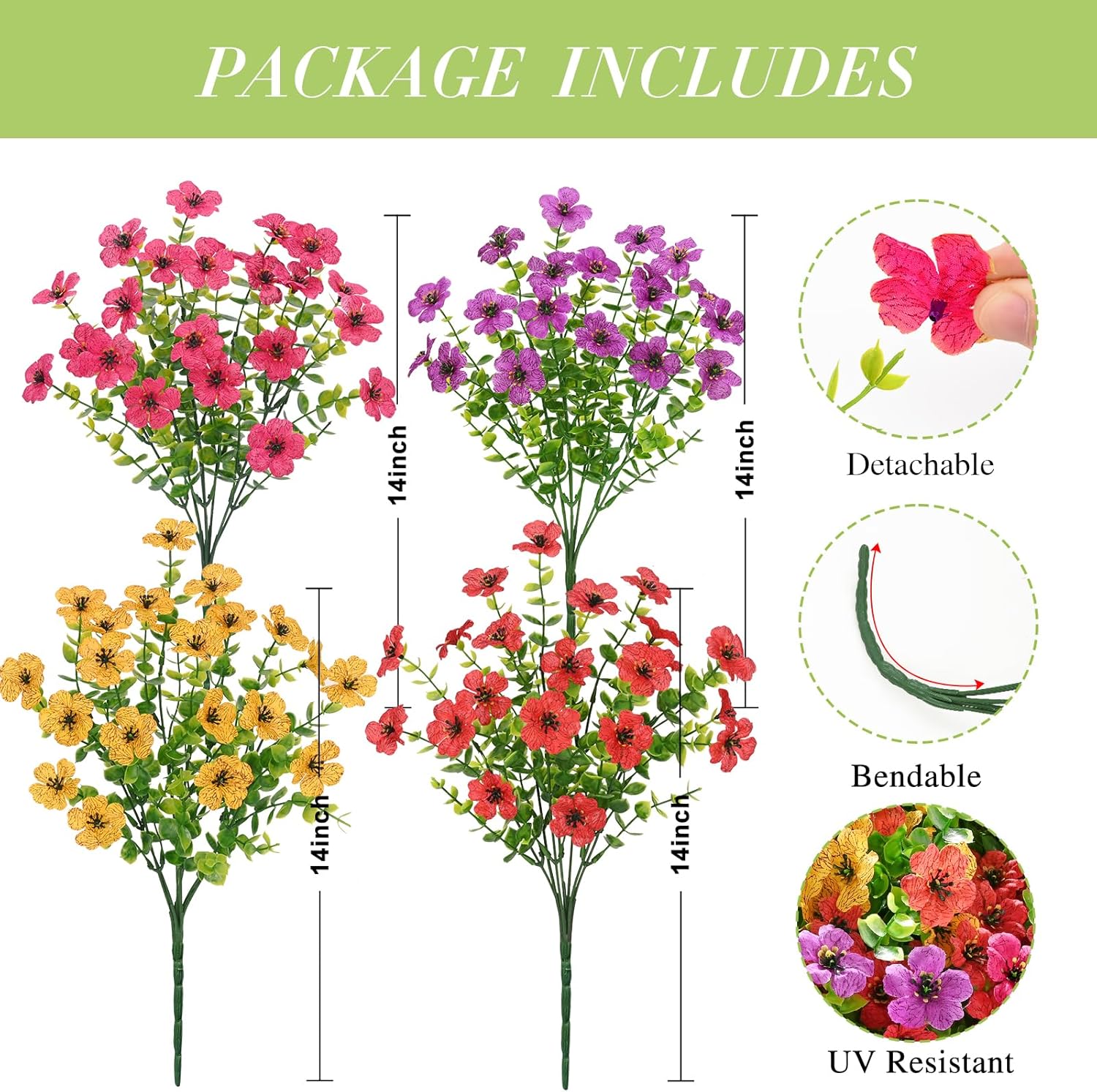 Waipfaru Artificial Flowers Outdoor Set 12 Bundles UV Resistant