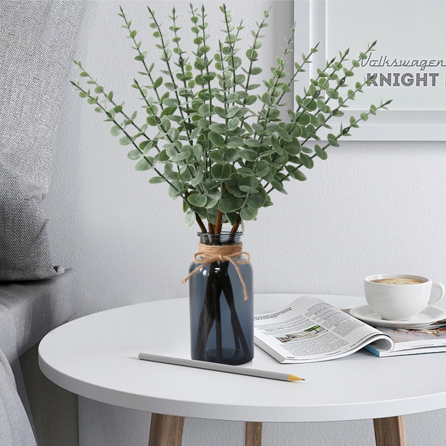 Leftover 188 Inch Artificial Eucalyptus in Black Glass Vase