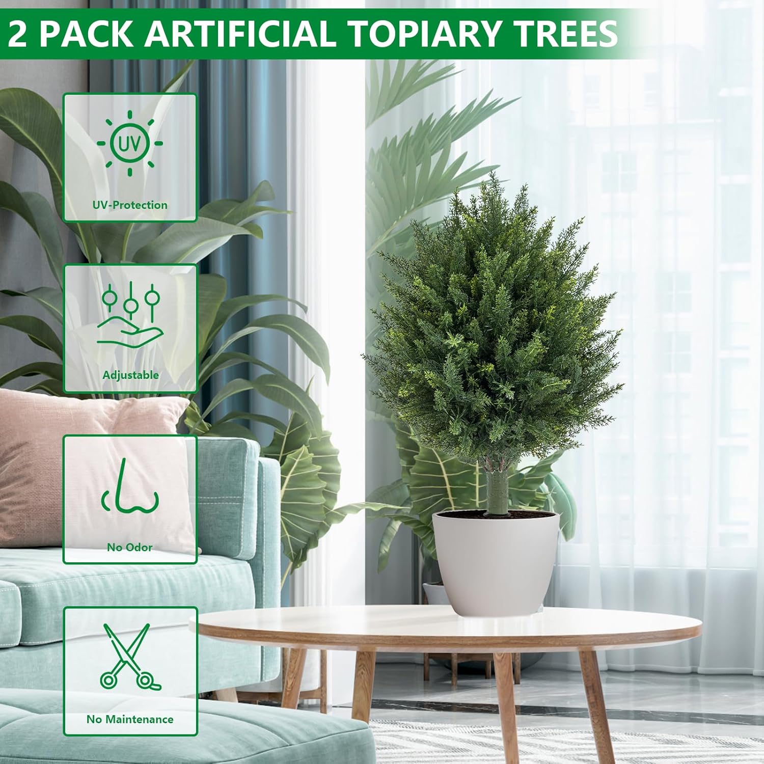 236-inch Artificial Cedar Topiary Set of 2 UV Resistant Fake Evergreen Plants