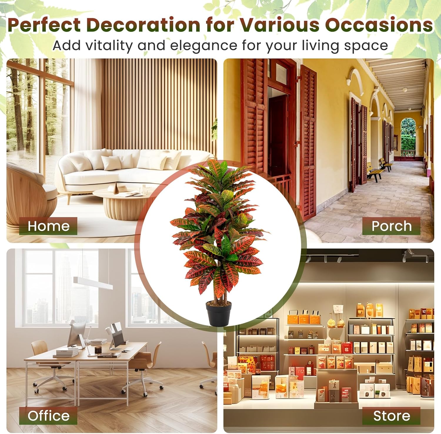 HAPPYGRILL Artificial Croton Plant 40 Tall with Pot