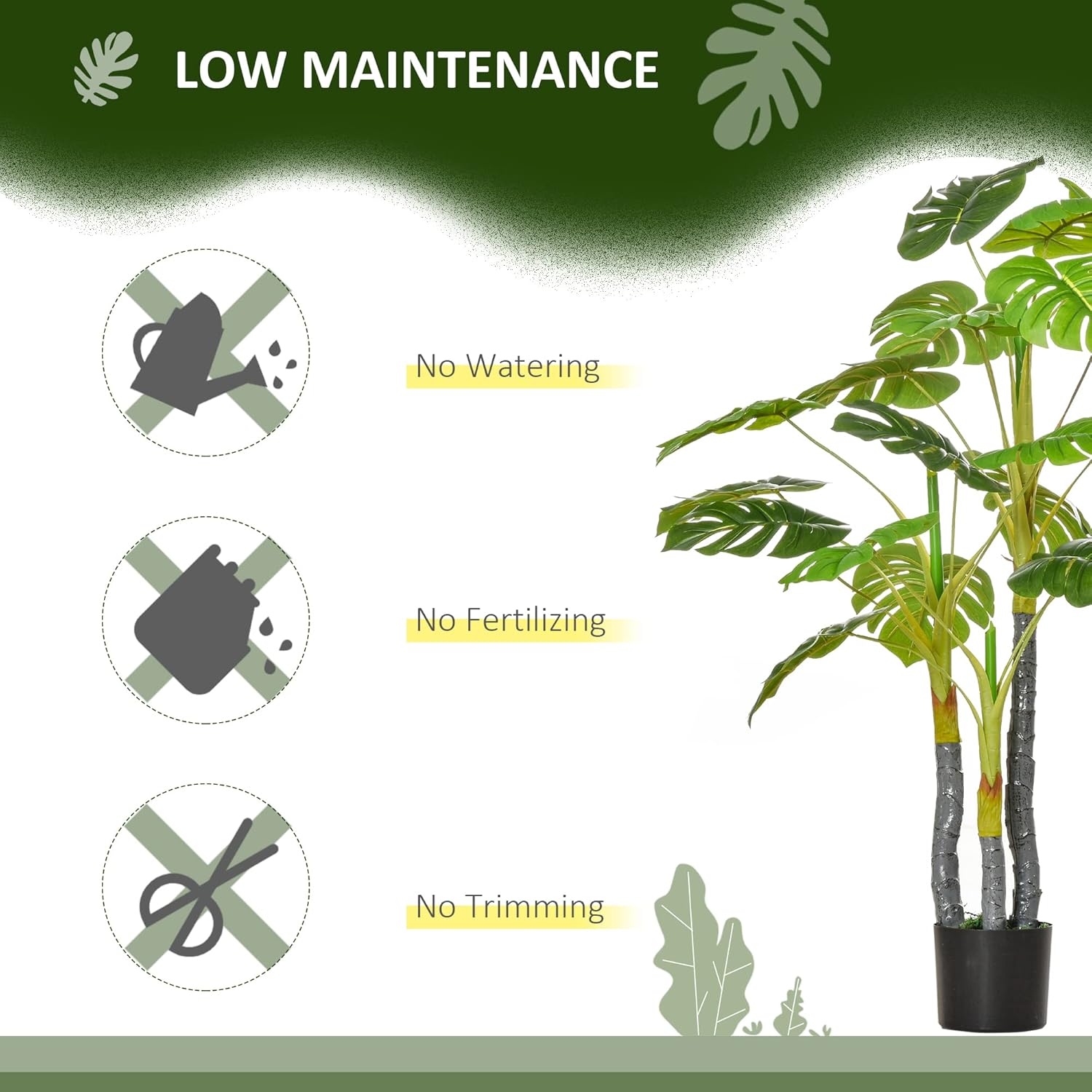 HOMCOM 4FT Artificial Monstera Tree with Black Pot