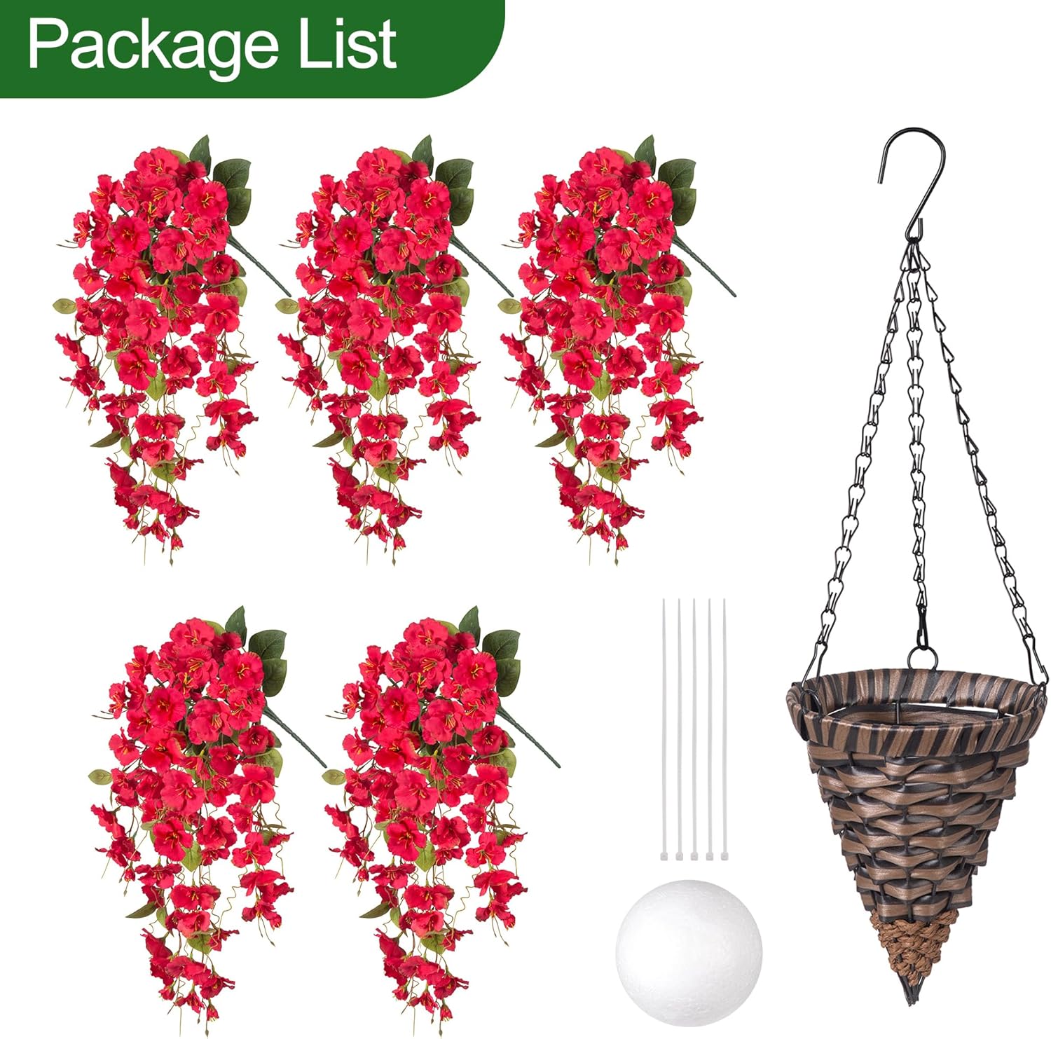 HyeFlora Artificial Hanging Hibiscus Flowers Red Basket