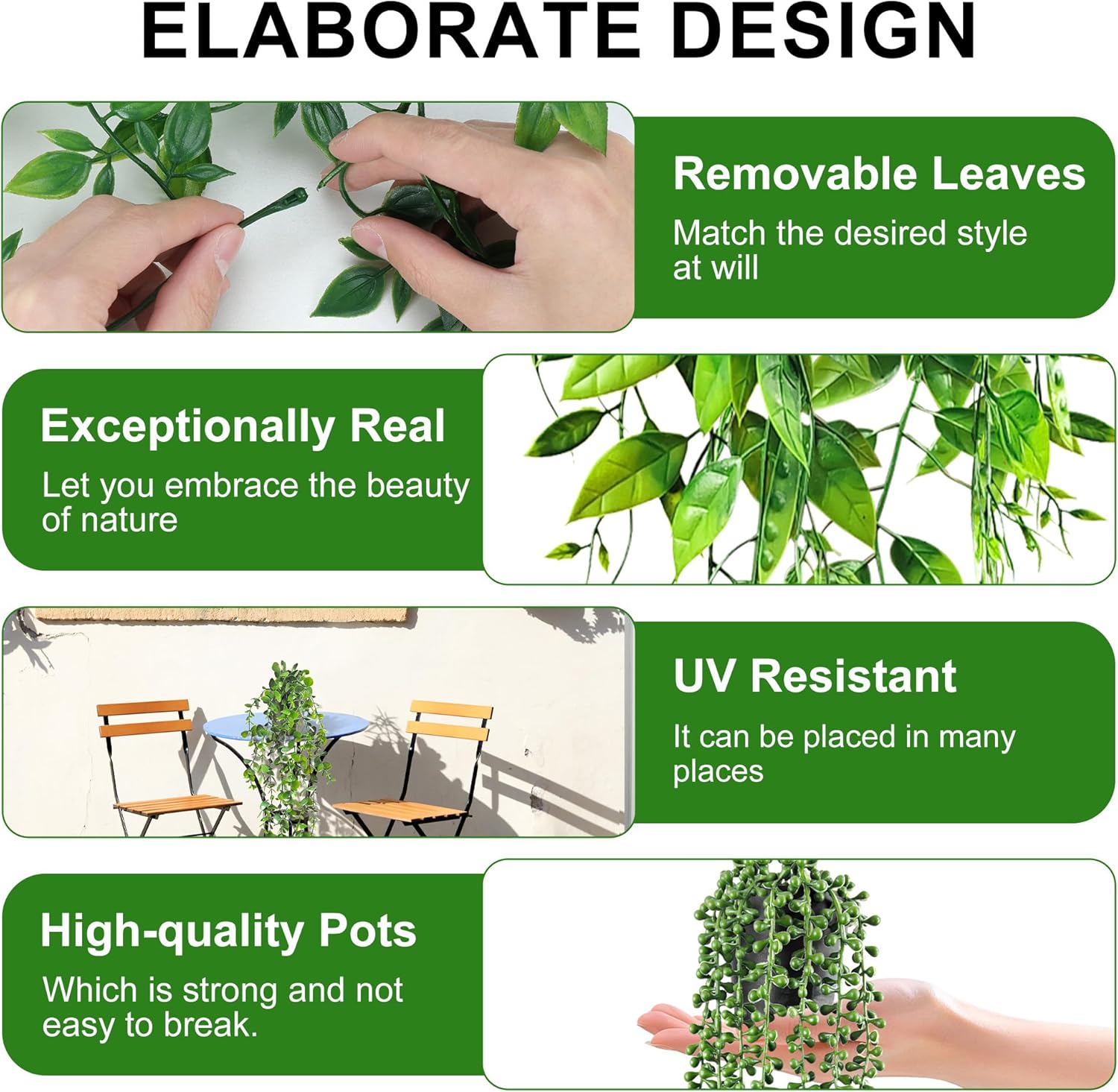 USLAI Artificial Hanging Plants Vine 4 Pack Set