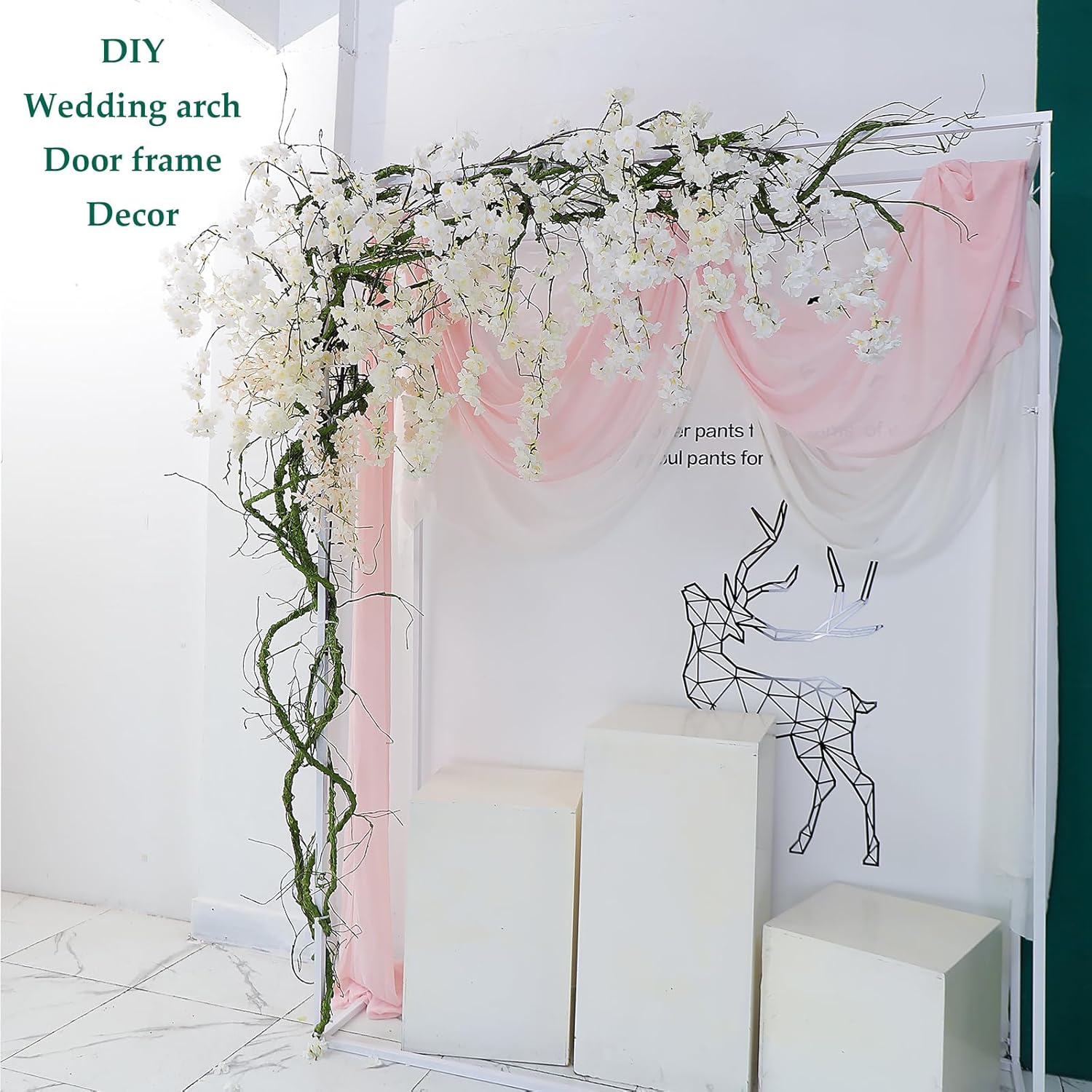 118 Inch Artificial Green Tree Branches with Ivy and Grapevine