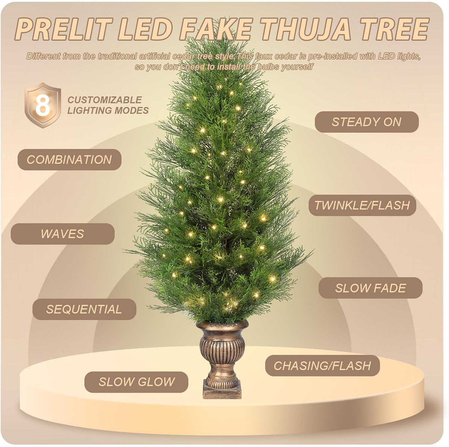 4FT Pre-Lit Artificial Cypress Tree with LED Lights