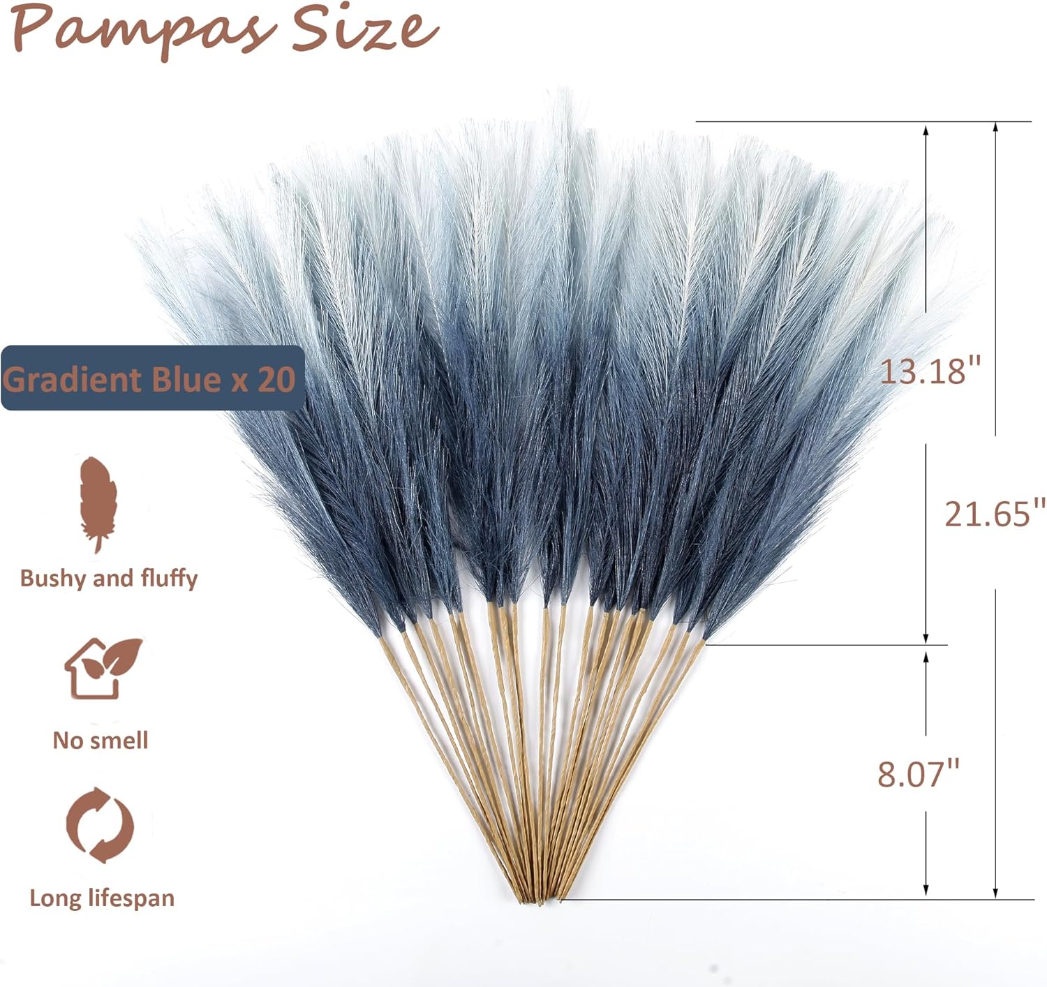 20Pcs Navy Blue Gradient Faux Pampas Grass Decor