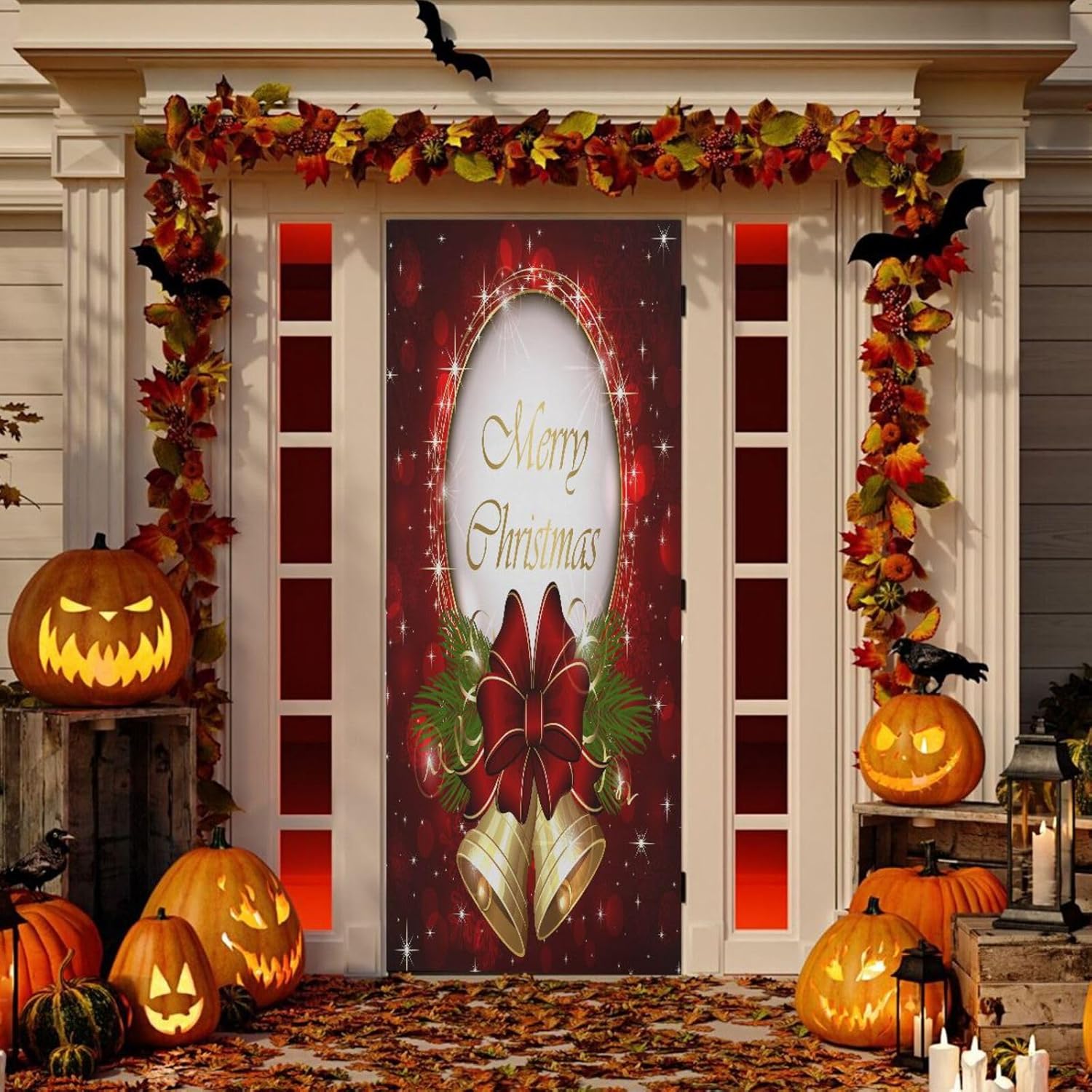 Susiyo Bells Bow Snowflakes Halloween Door Cover