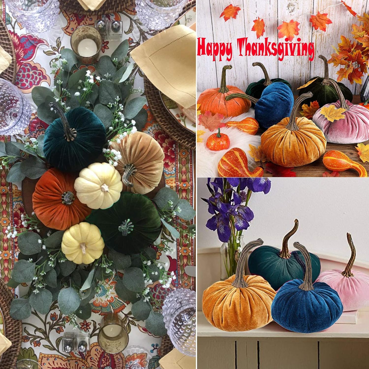 Velvet Pumpkins Fall Decor Set Green