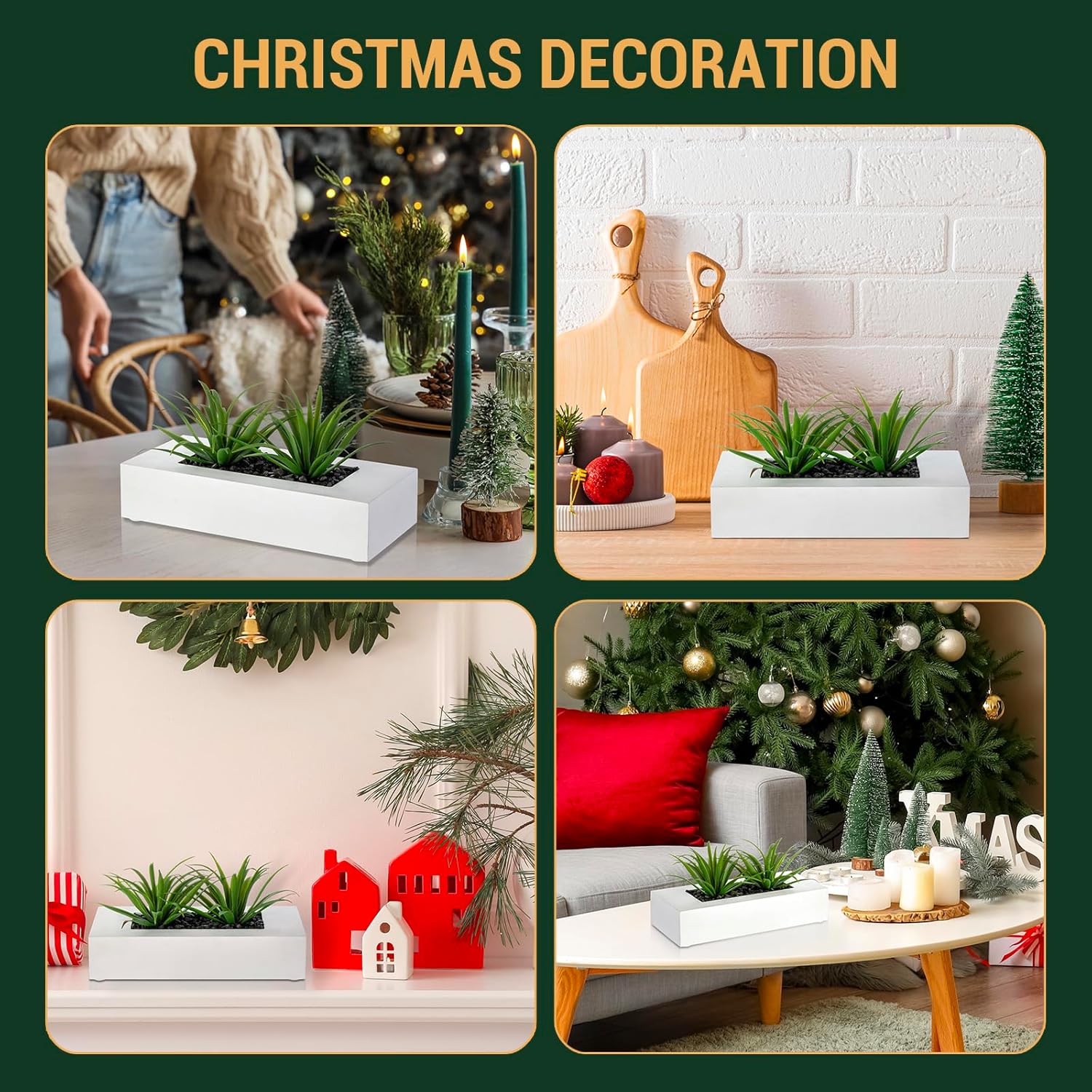 MyGift 10 Inch Artificial Grass Plants in White Wood Planter