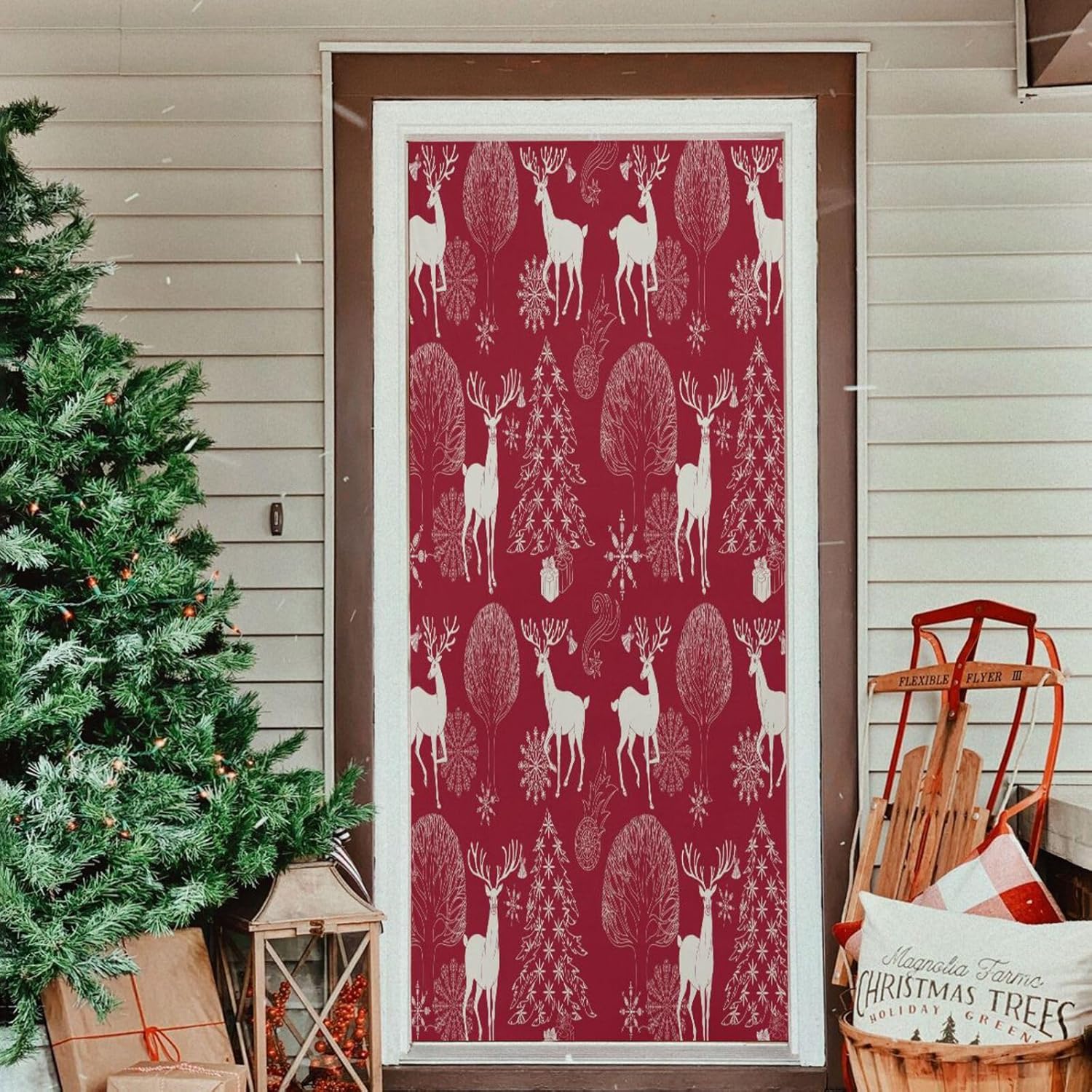 Susiyo Christmas Tree Red Deer Door Cover 32x79 in