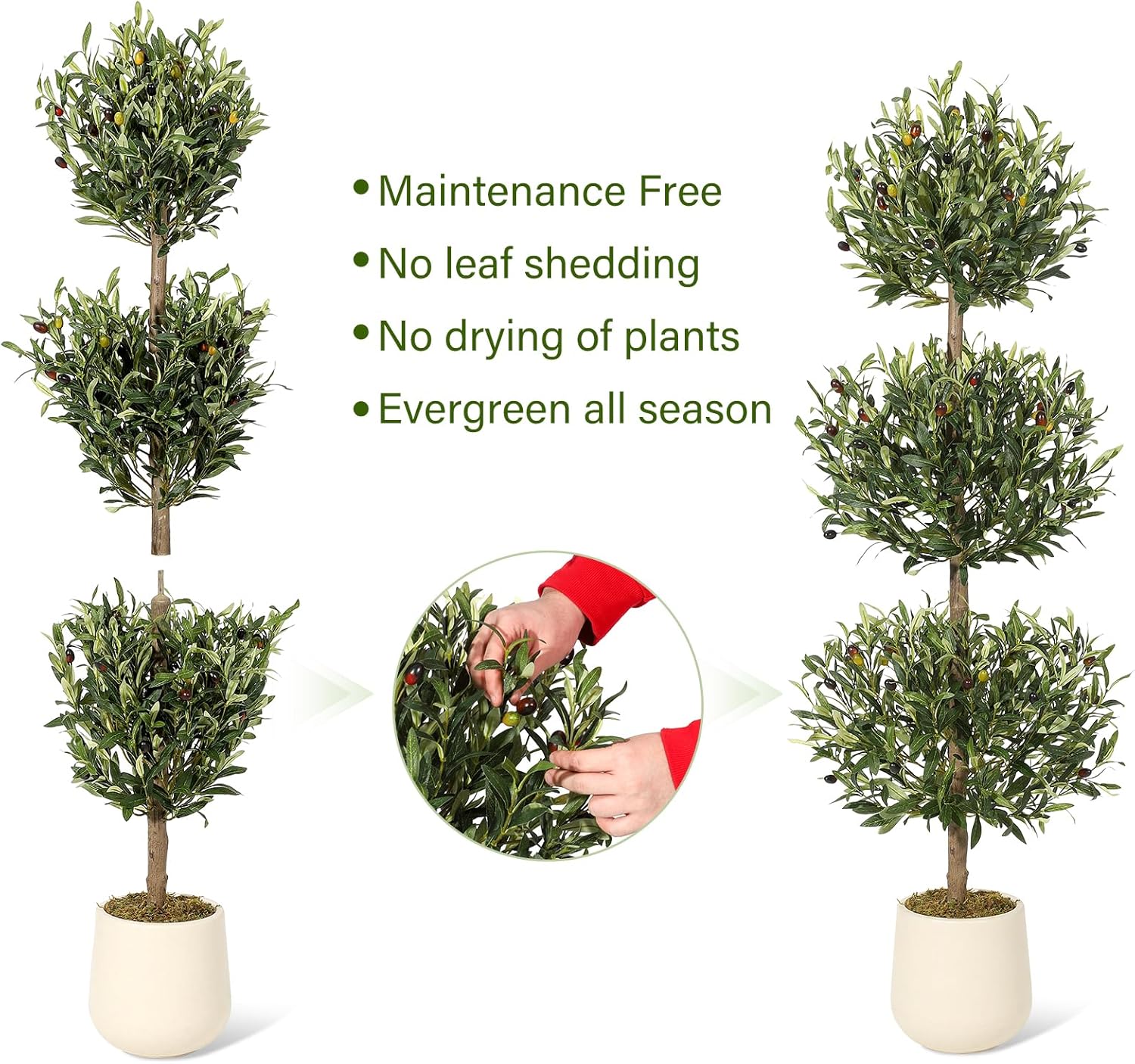 5FT Artificial Olive Triple Ball Topiary Trees with Moss and Inner Pot