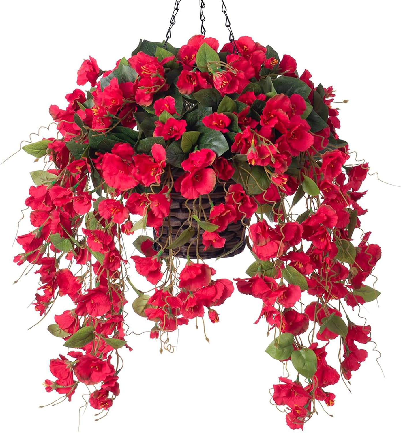 HyeFlora Artificial Hanging Hibiscus Flowers Red Basket