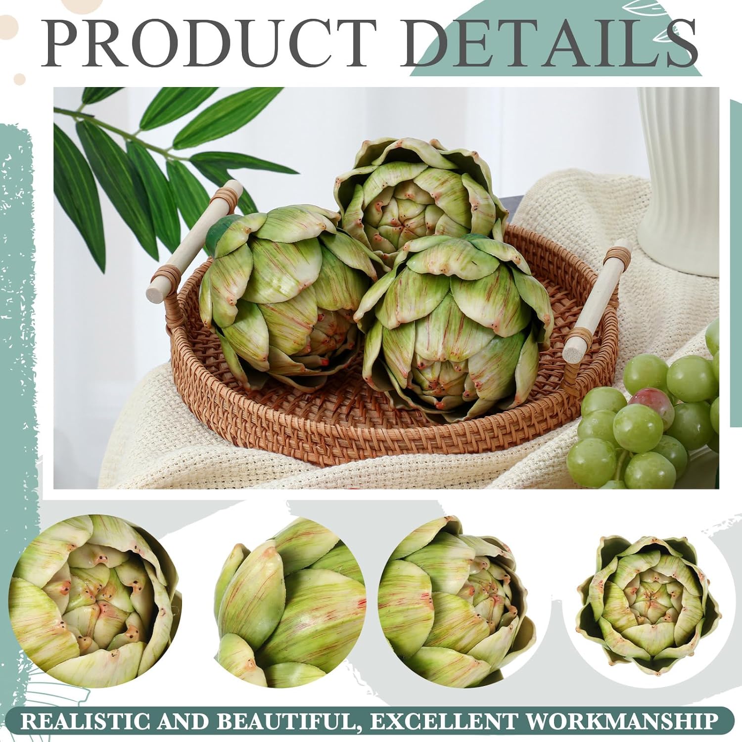 Timgle 12 Pcs Green Artificial Artichokes Decor Set
