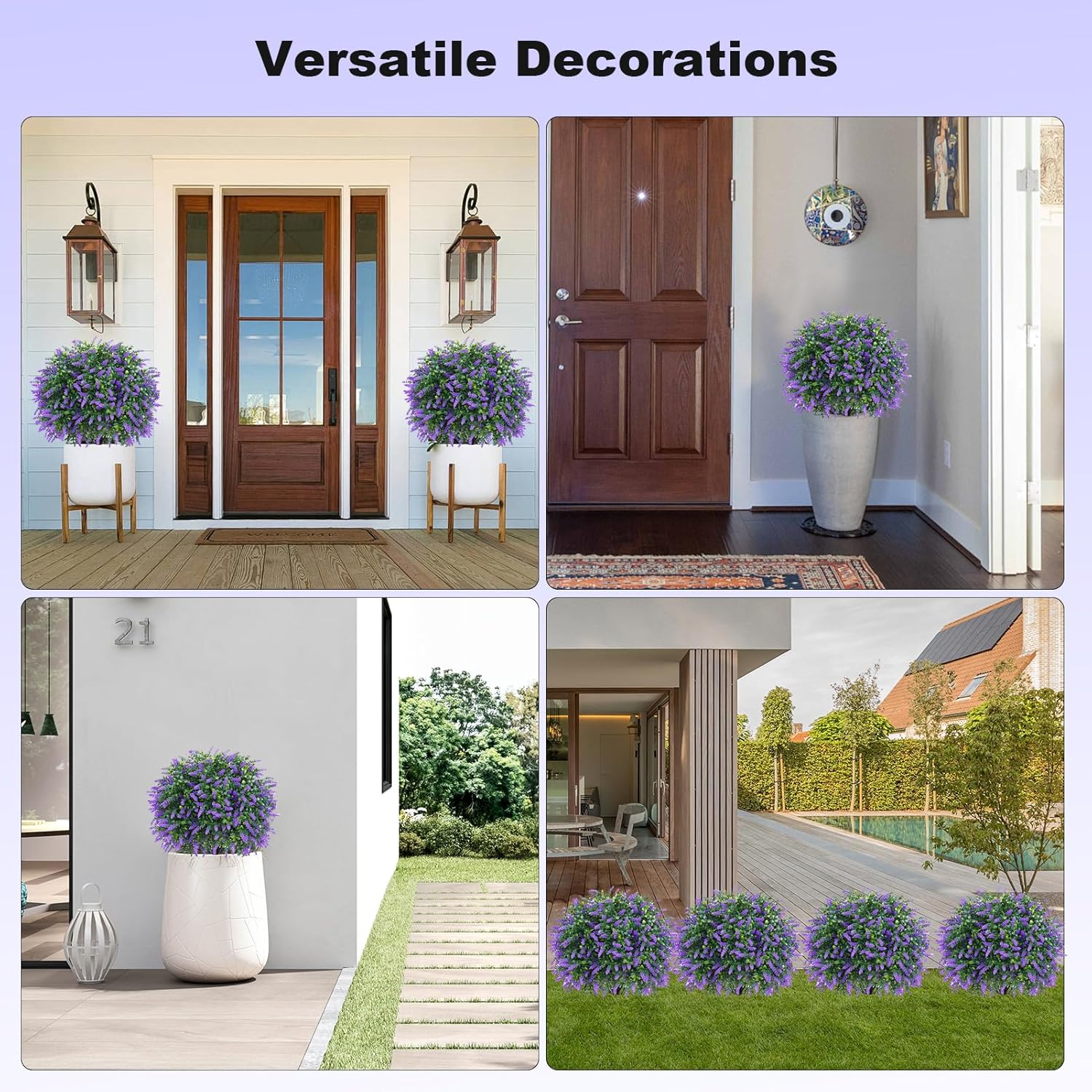 Set of 2 Artificial Lavender Boxwood Topiary Faux Shrubs
