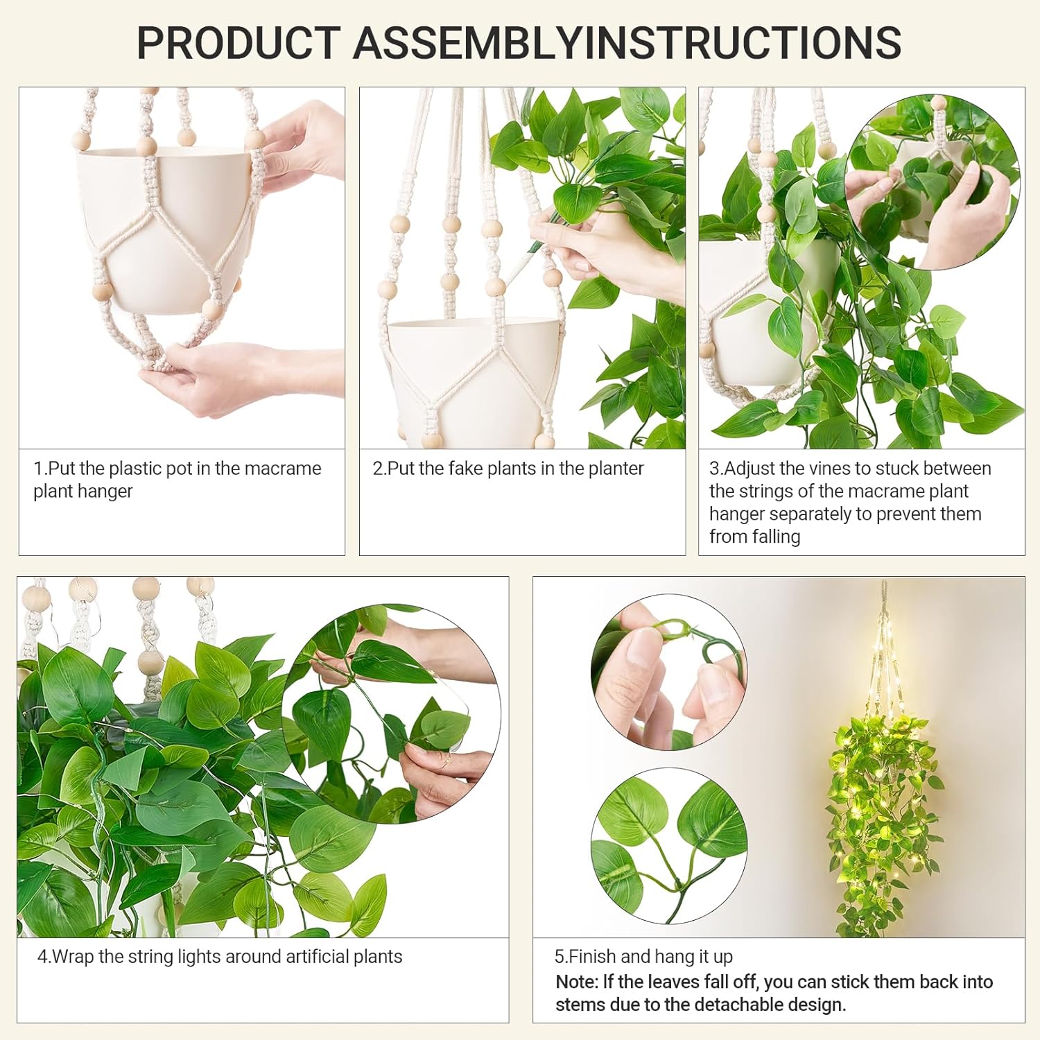 Mkono Fake Hanging Plant with Lights for Home Decor
