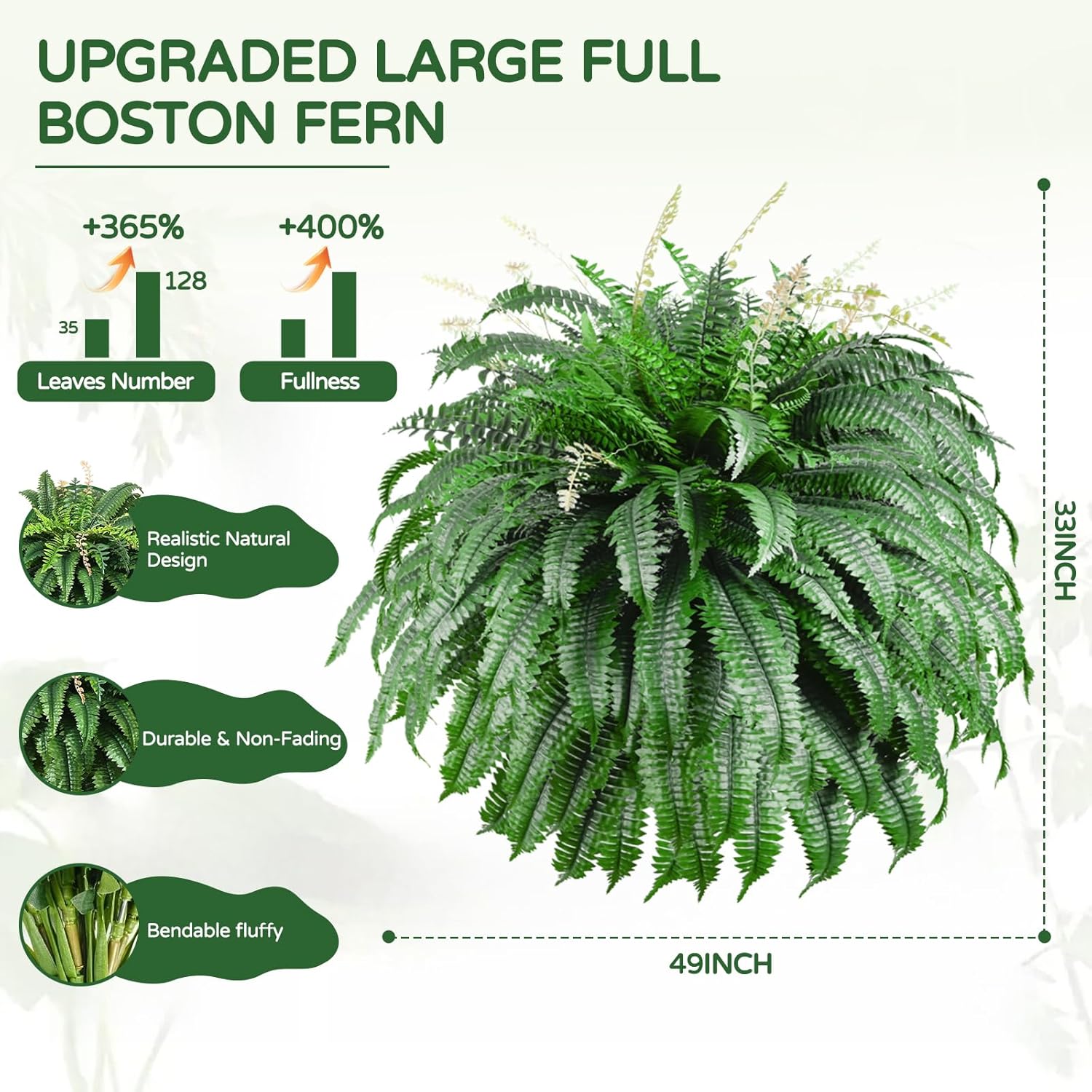 49 Inch Artificial Ferns Set of 2 128 Leaves Each UV Resistant