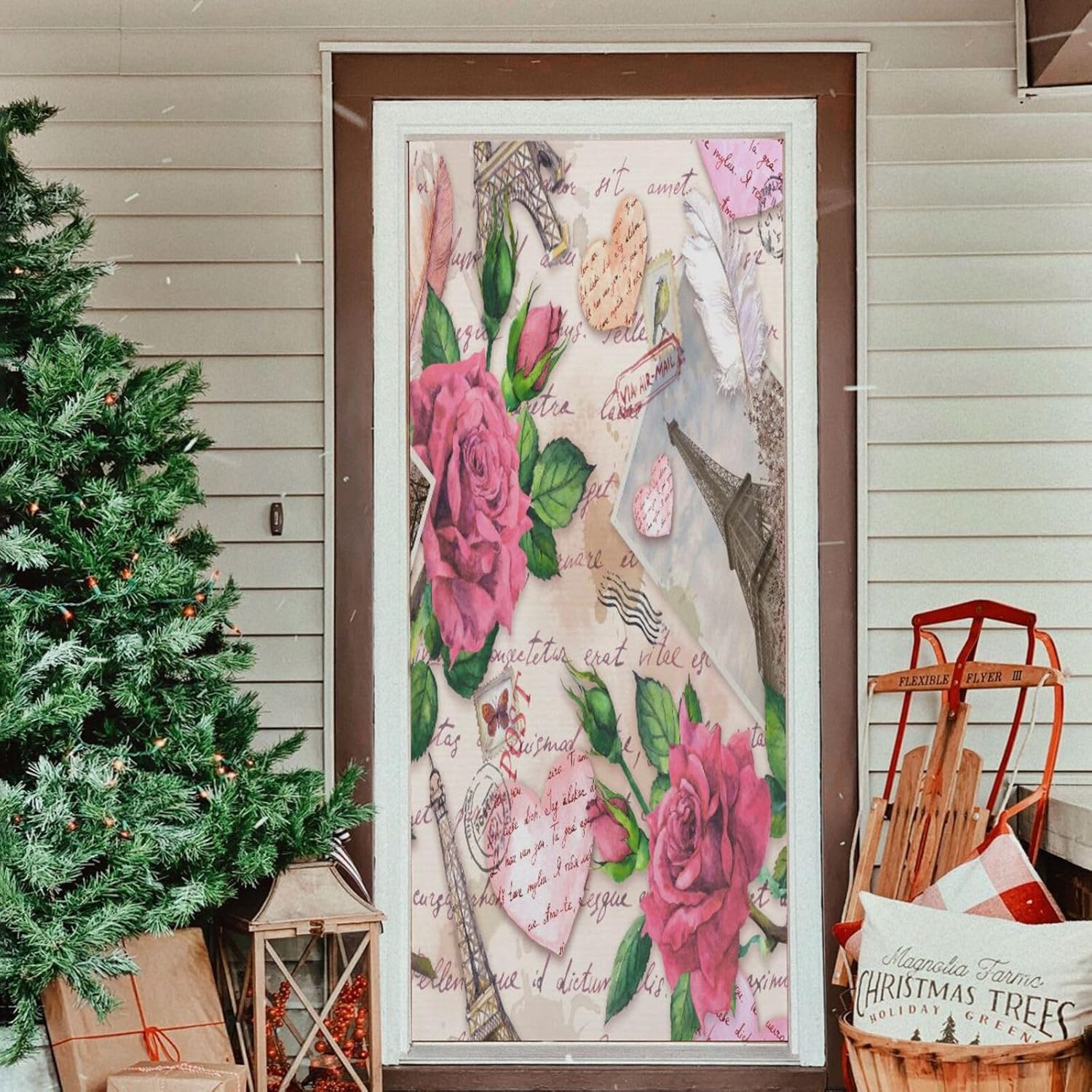 Susiyo Pink Rose Note Halloween Door Cover Stretch Fabric Backdrop