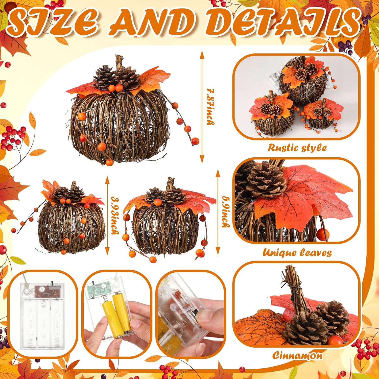 3 Pcs Rattan Lighted Pumpkin Fall Decorations