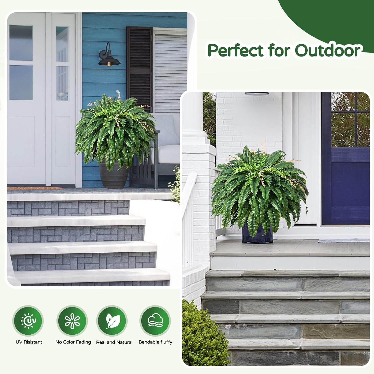 49 Inch Artificial Ferns Set of 2 128 Leaves Each UV Resistant