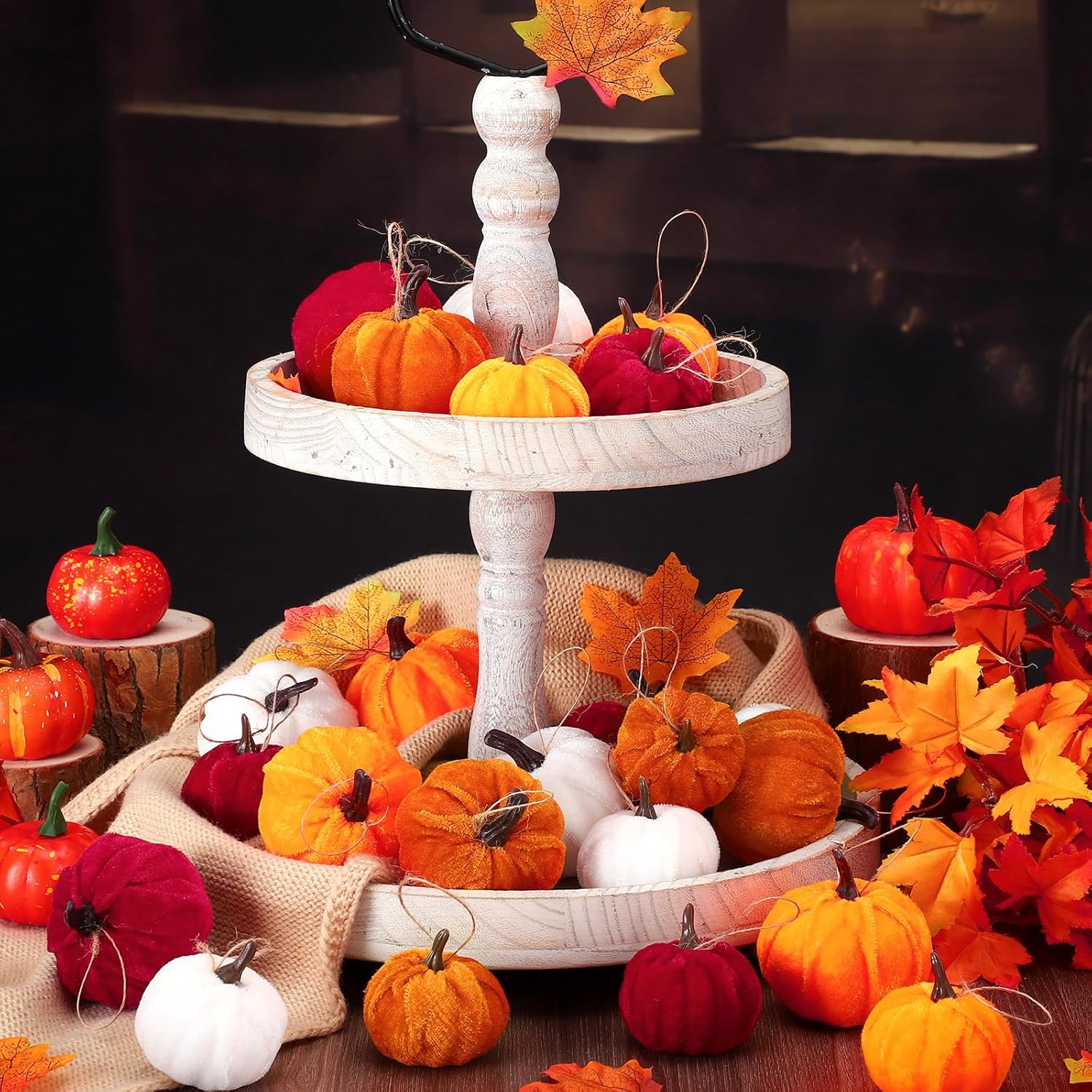 Sotiff 24 Pcs Fall Mini Tree Ornament Set