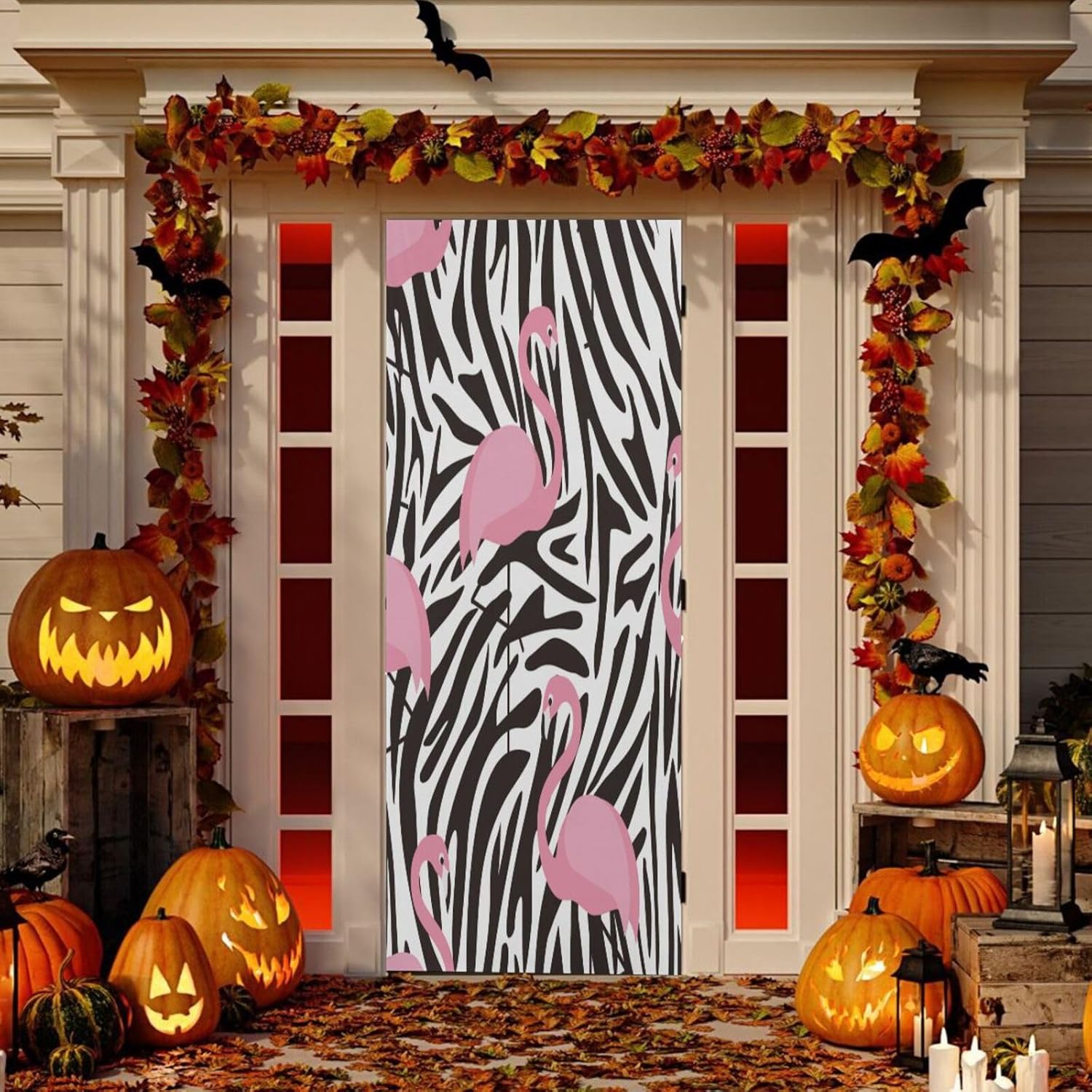 Susiyo Flamingos Zebra Halloween Door Cover 32x79 in