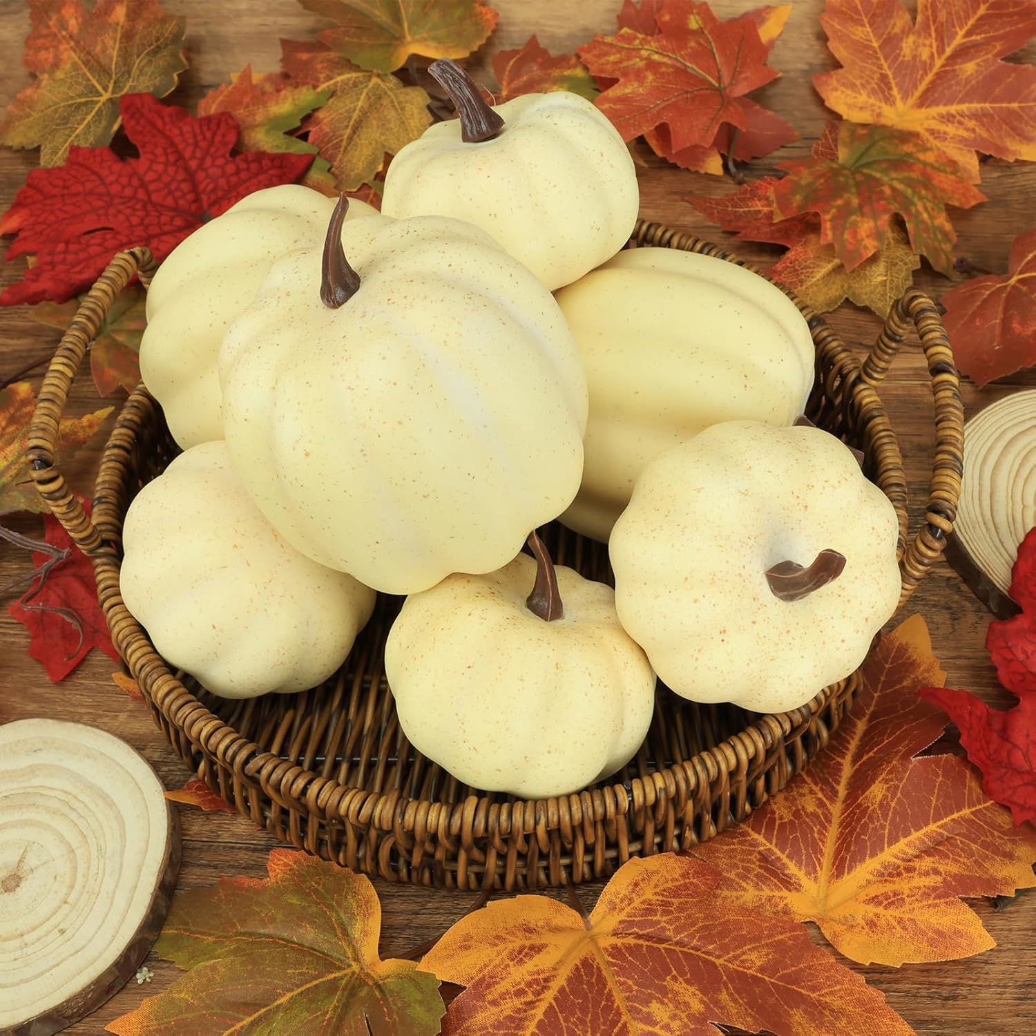 8 Pcs White Artificial Pumpkins for Thanksgiving Centerpiece