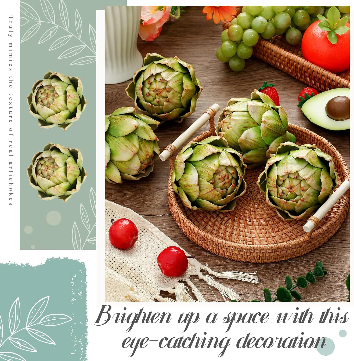 Timgle 12 Pcs Green Artificial Artichokes Decor Set