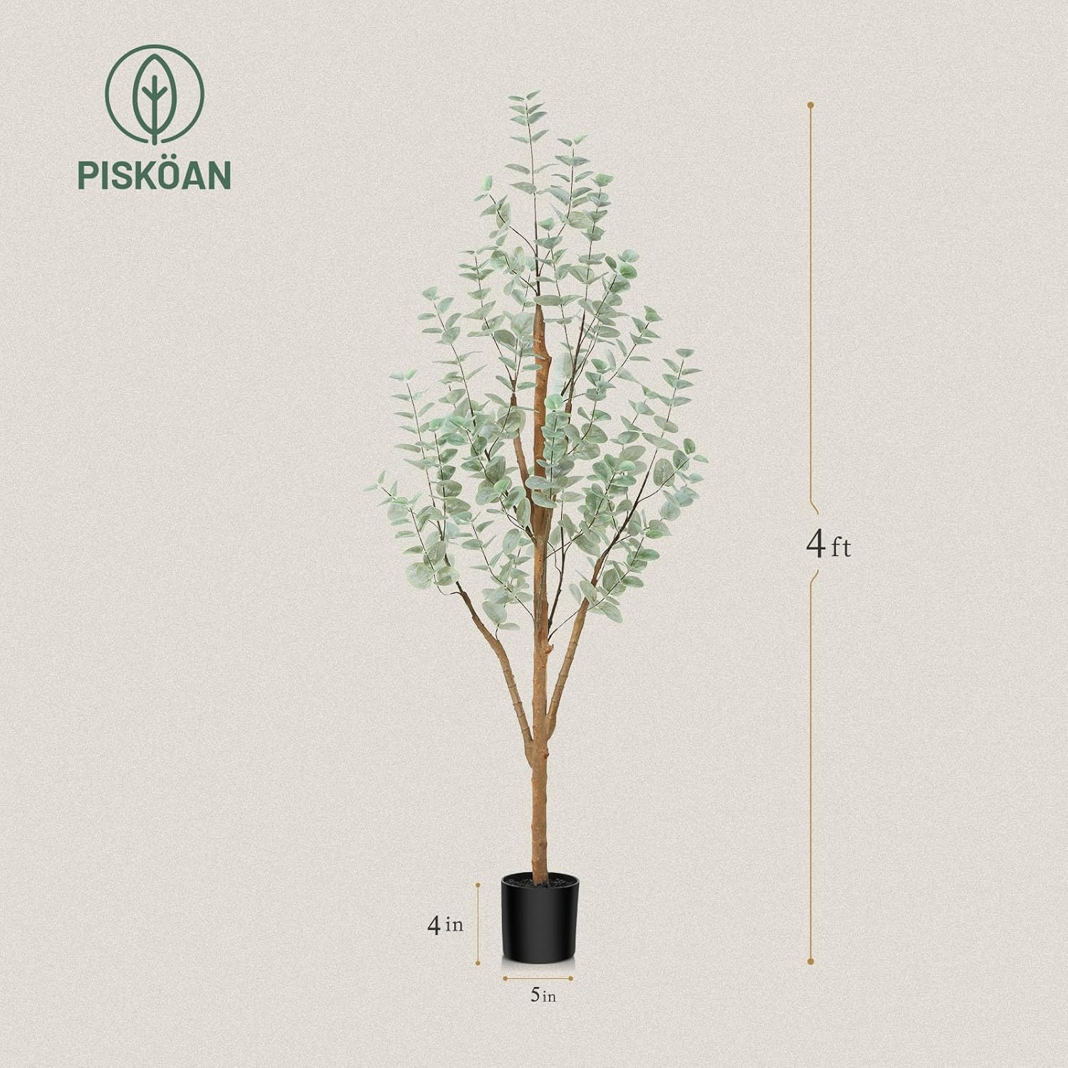 PISKOAN 4ft Artificial Eucalyptus Tree with Natural Wood Trunk and Lifelike Leaves