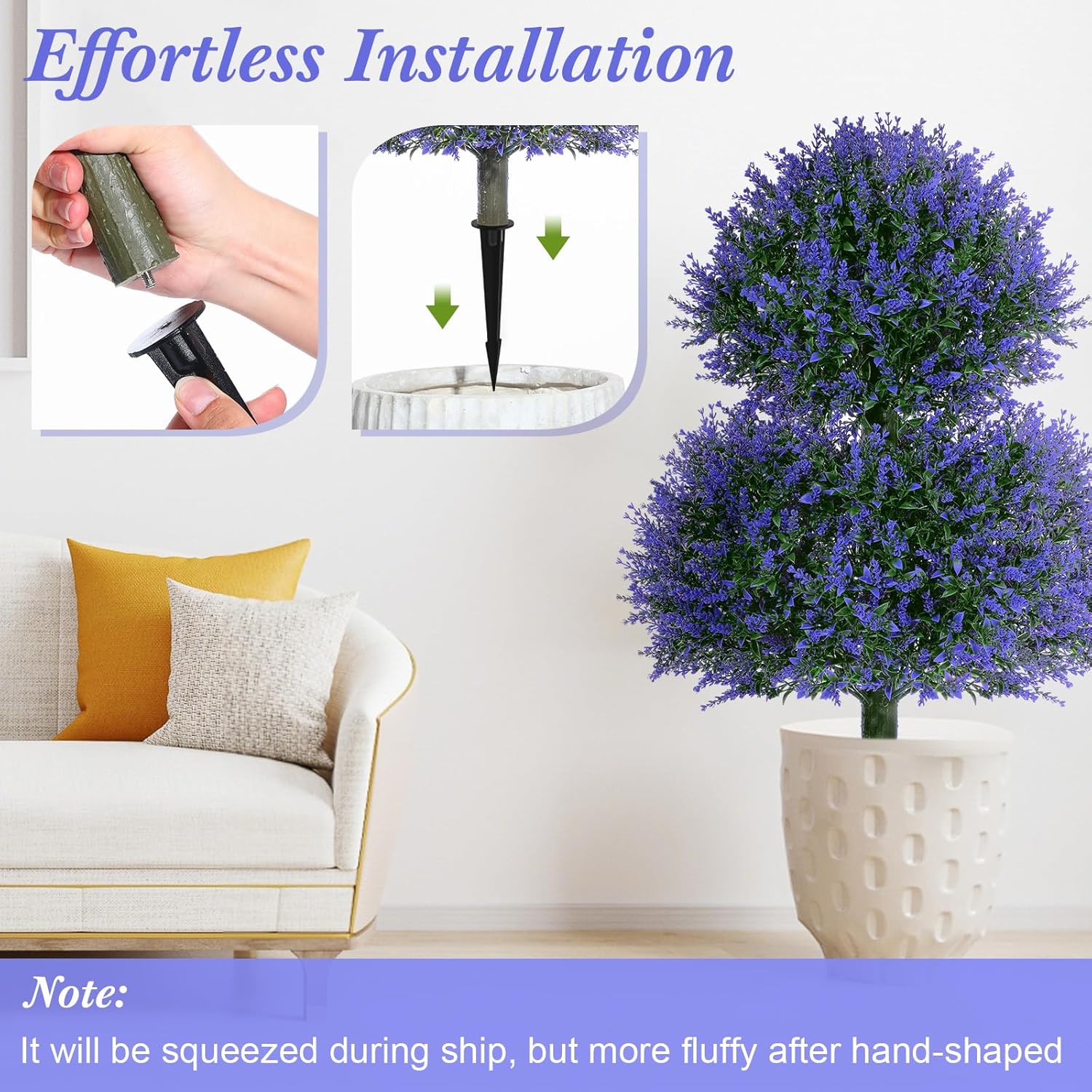 Yunlly 2 Set 28 Inch Faux Lavender Topiaries