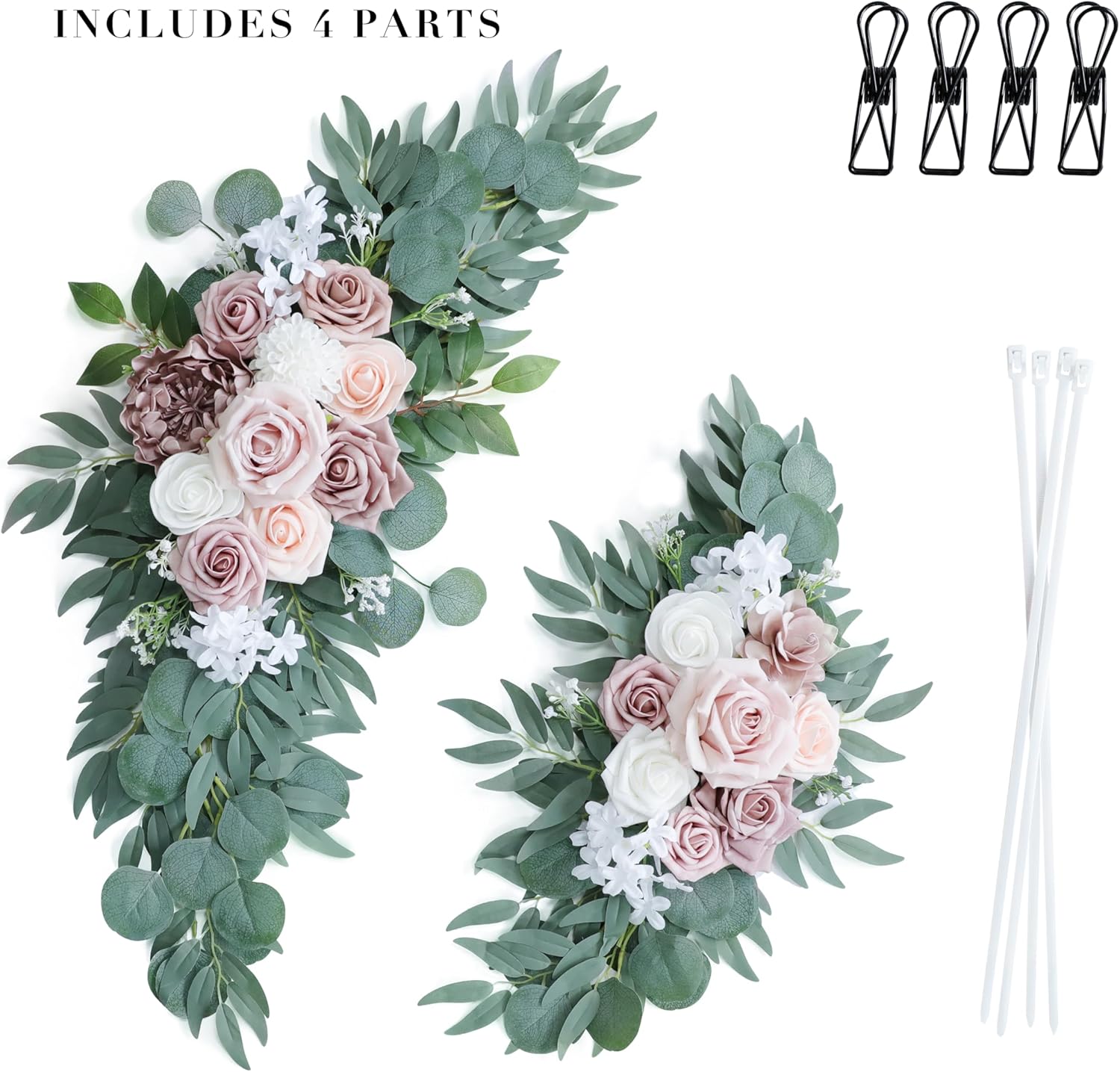 Udoula Dusty Rose Flowers Wedding Arch Swags Set of 2