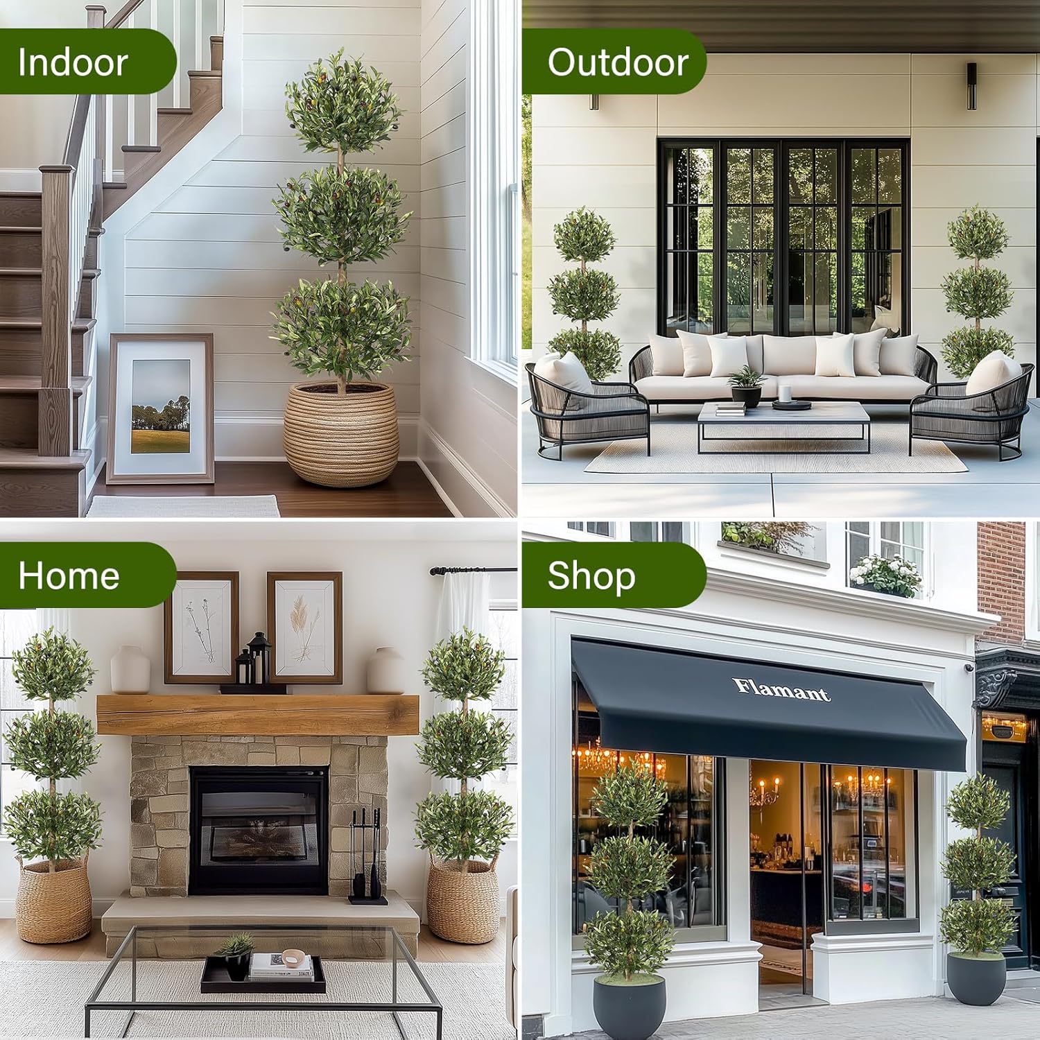 5FT Artificial Olive Triple Ball Topiary Trees with Moss and Inner Pot