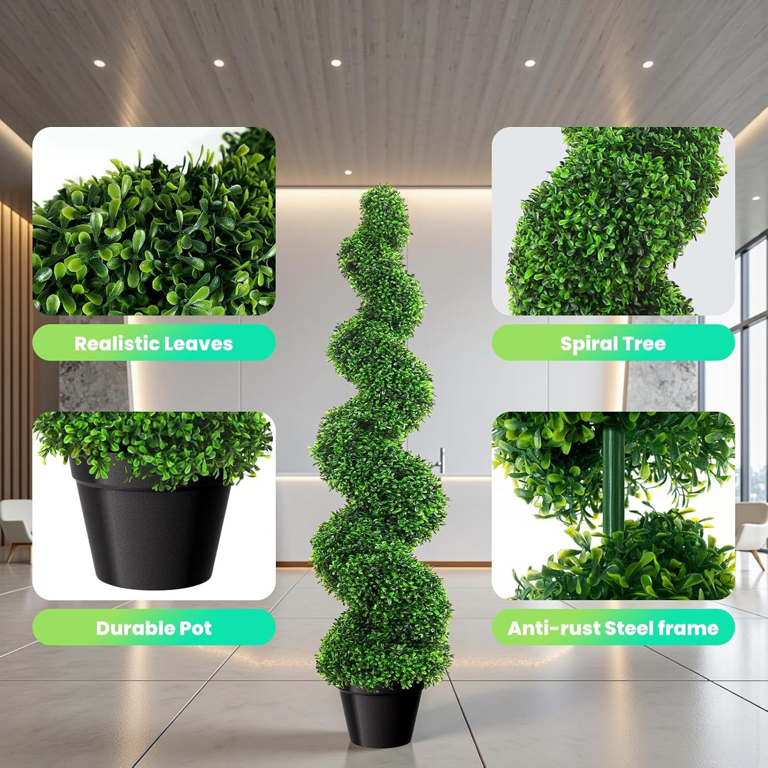 3 Ft Tall Artificial Spiral Topiary Trees Set of 4