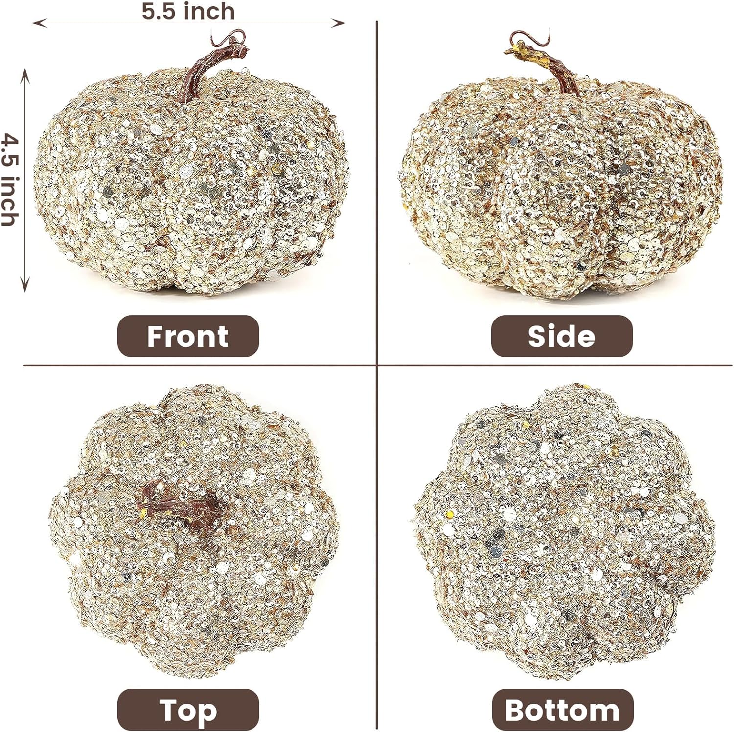 DomeStar Gold Glitter Artificial Pumpkin Fall Decor