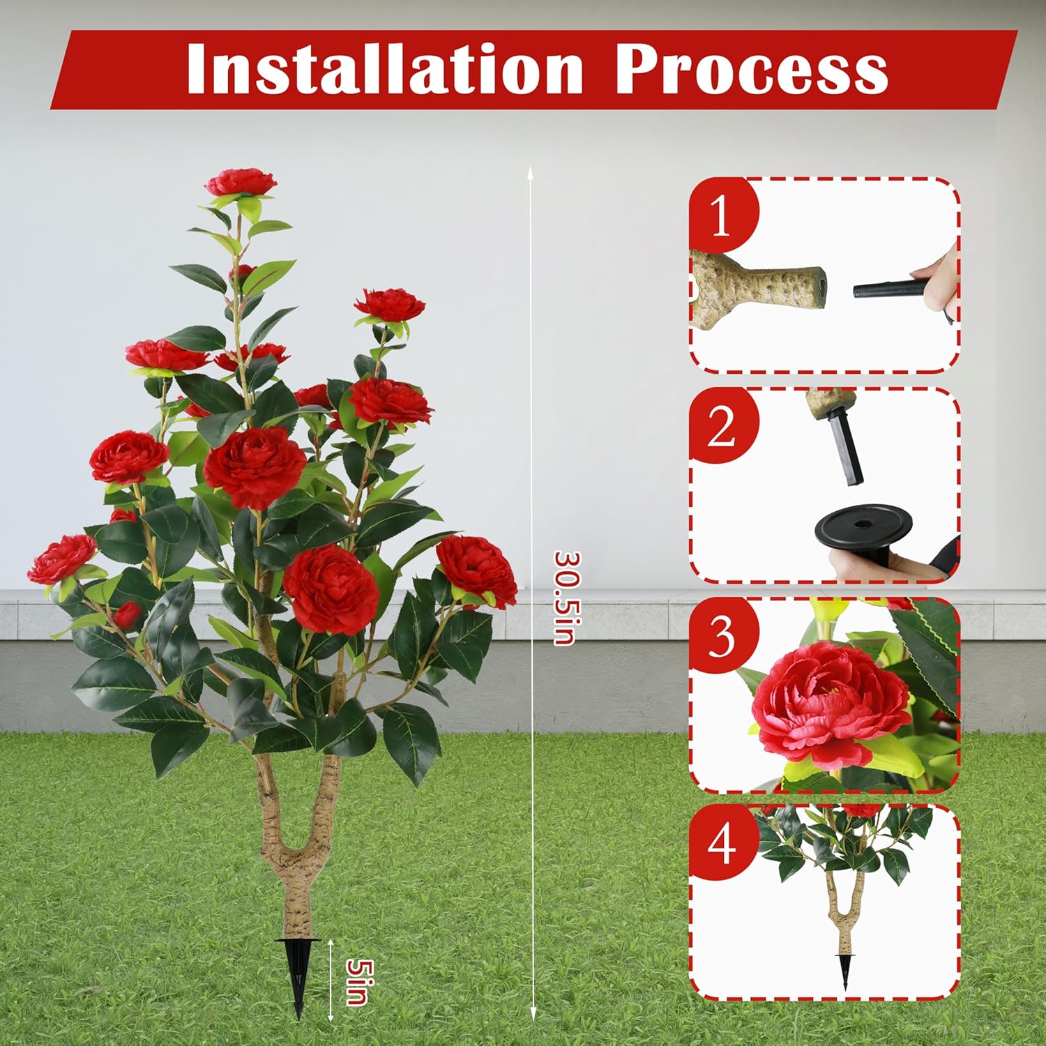 Sunnyglade 2 Pack 355 Inch Artificial Camellia Tree with Spike