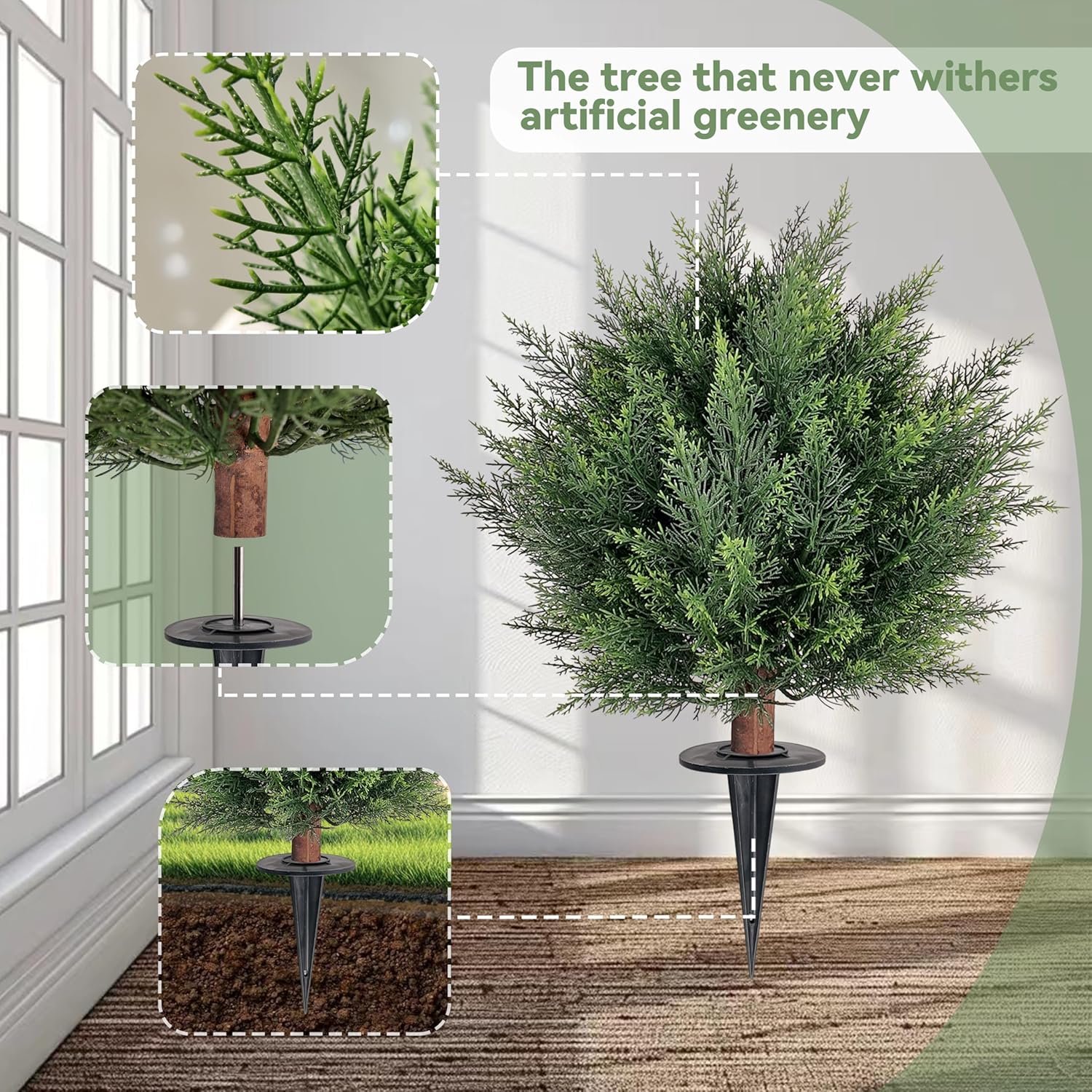 23 Inch Artificial Cypress Topiary Outdoor Plants 2 Pack