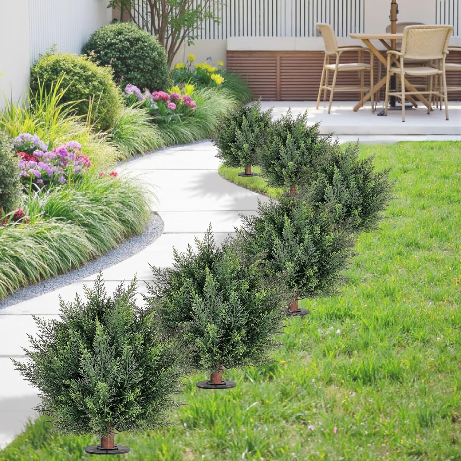 23 Inch Artificial Cypress Topiary Outdoor Plants 2 Pack