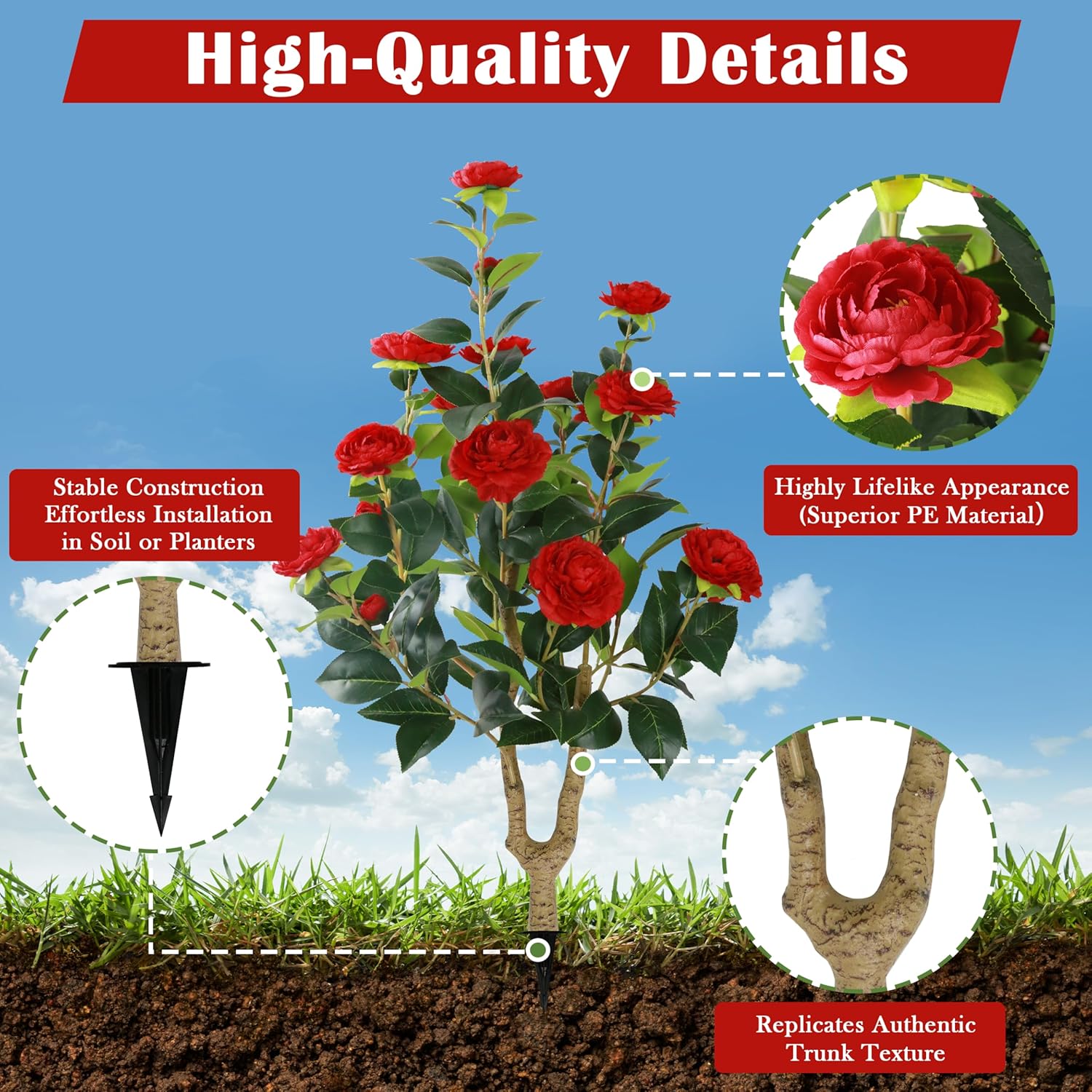 Sunnyglade 2 Pack 355 Inch Artificial Camellia Tree with Spike