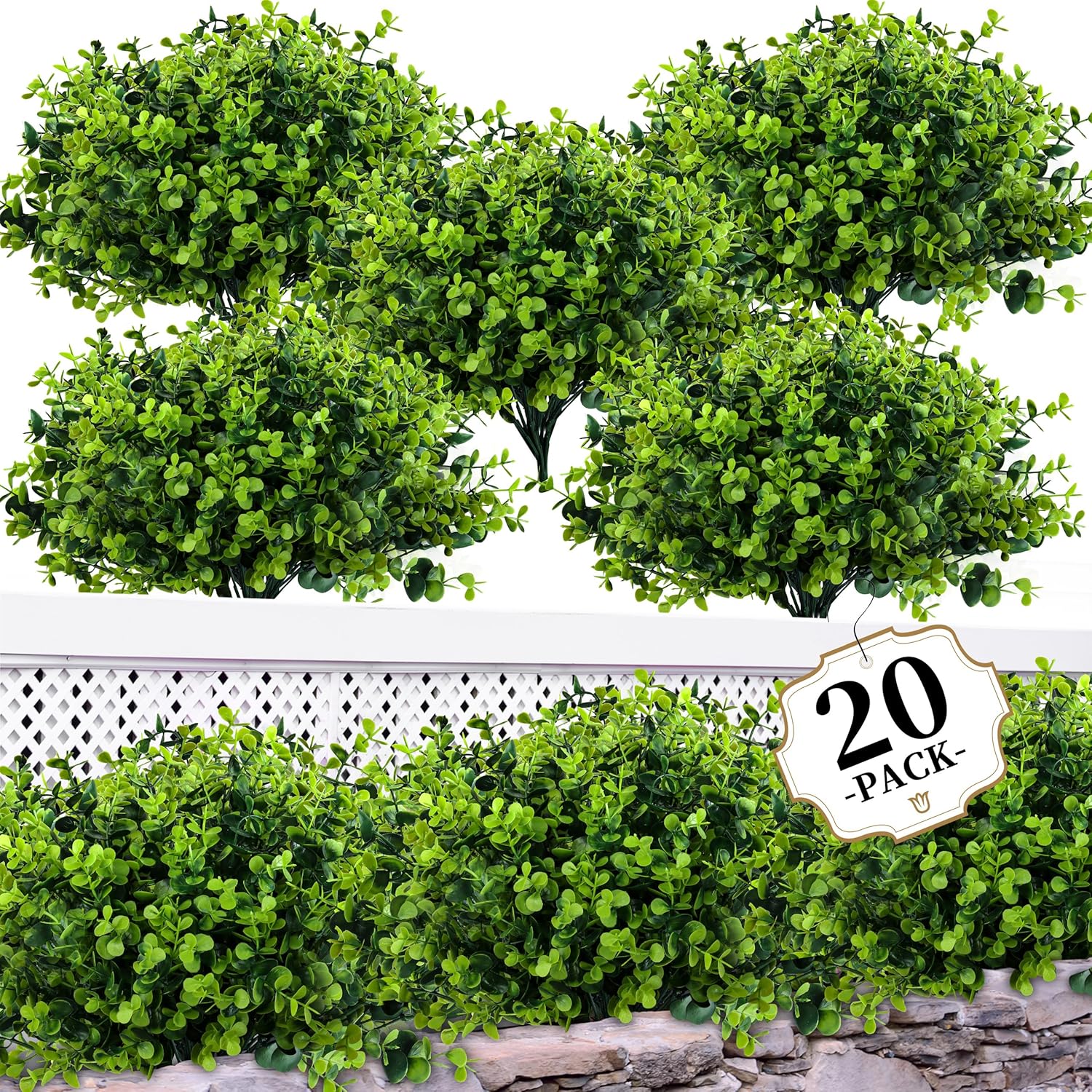20 Bundle Artificial Boxwood Plants for Decor