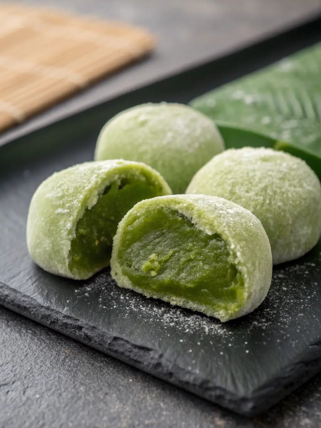 A vibrant image of Japanese Mochi, featuring a variety of flavors and colors, arranged to highlight their chewy texture and sweet fillings, ideal for a spring festival.