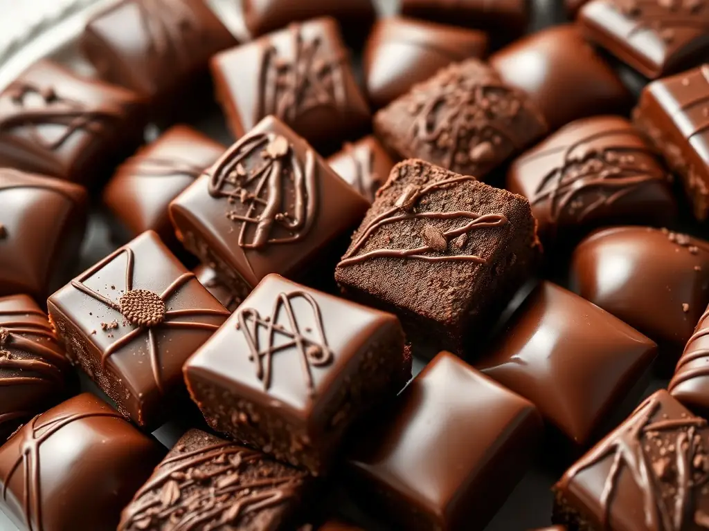 A close-up of Dulce de Leche Treats, showcasing their smooth, caramel-like texture and glossy finish, drizzled with chocolate, emphasizing the richness and indulgence of South American desserts.